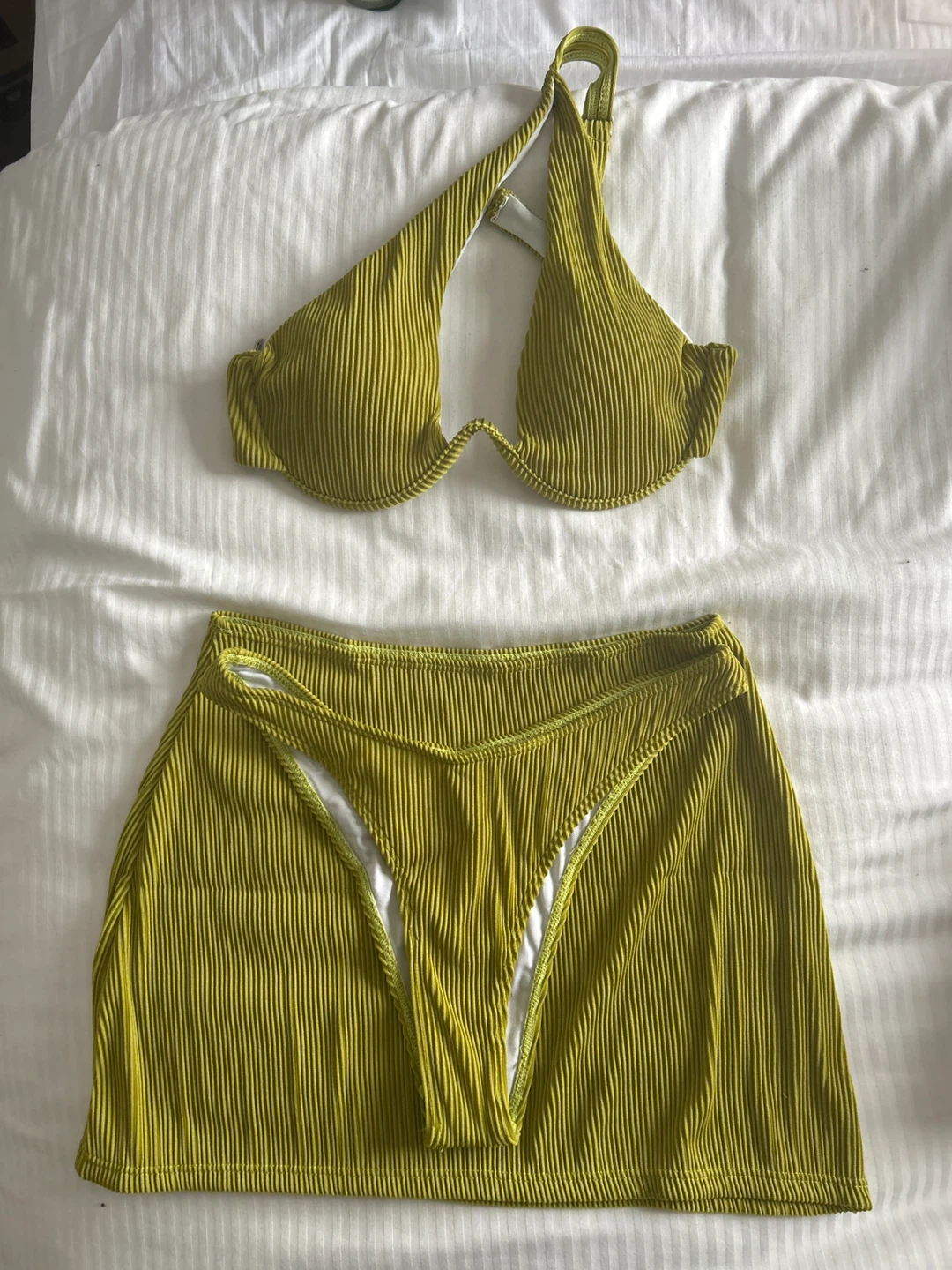 Ribbed 3-Piece Bikini Set - Olive Green - photo 3