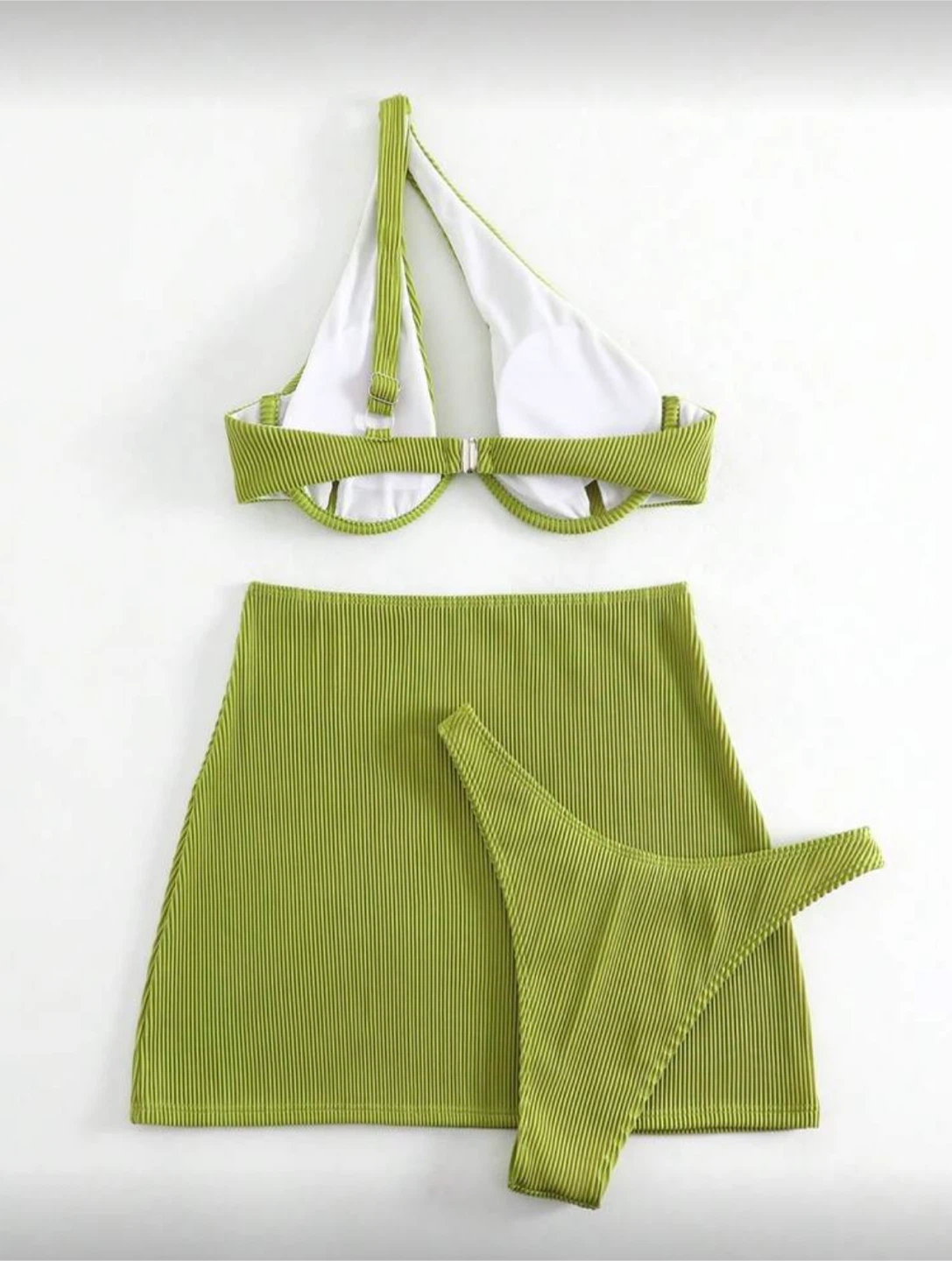 Ribbed 3-Piece Bikini Set - Olive Green - photo 2
