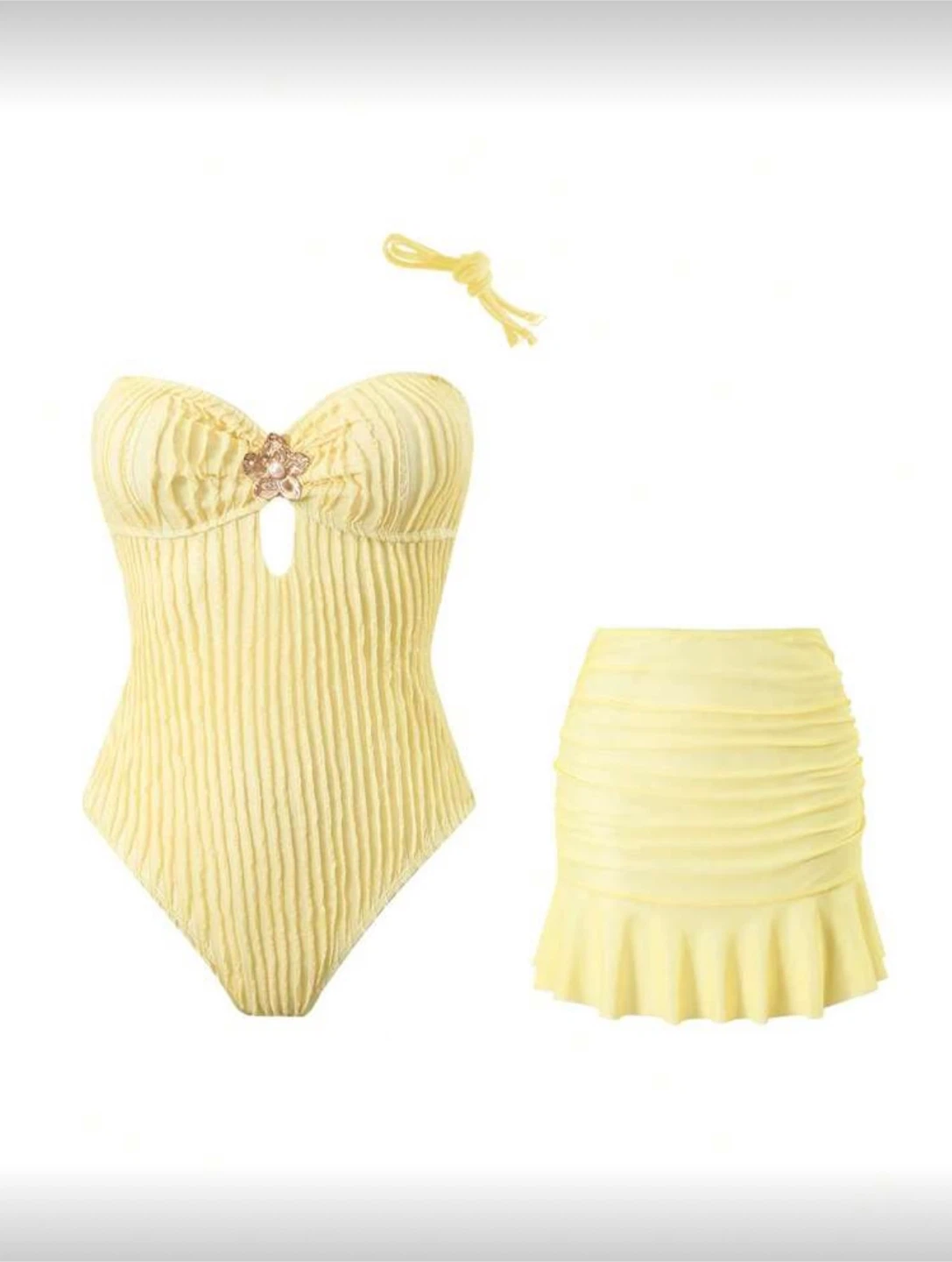 Yellow Ruched Swimsuit Set