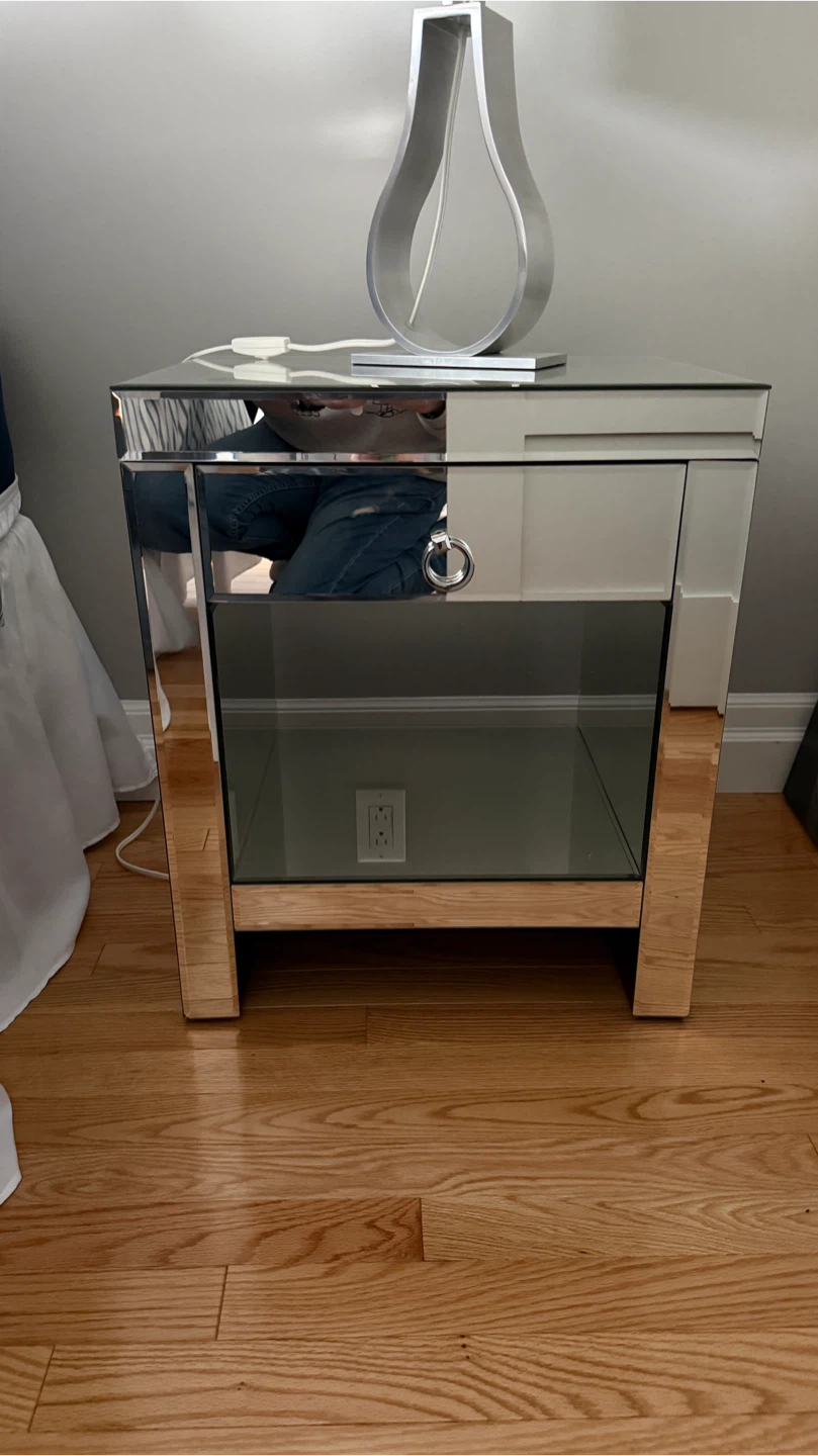 Mirrored Nightstand with Drawer - photo 5