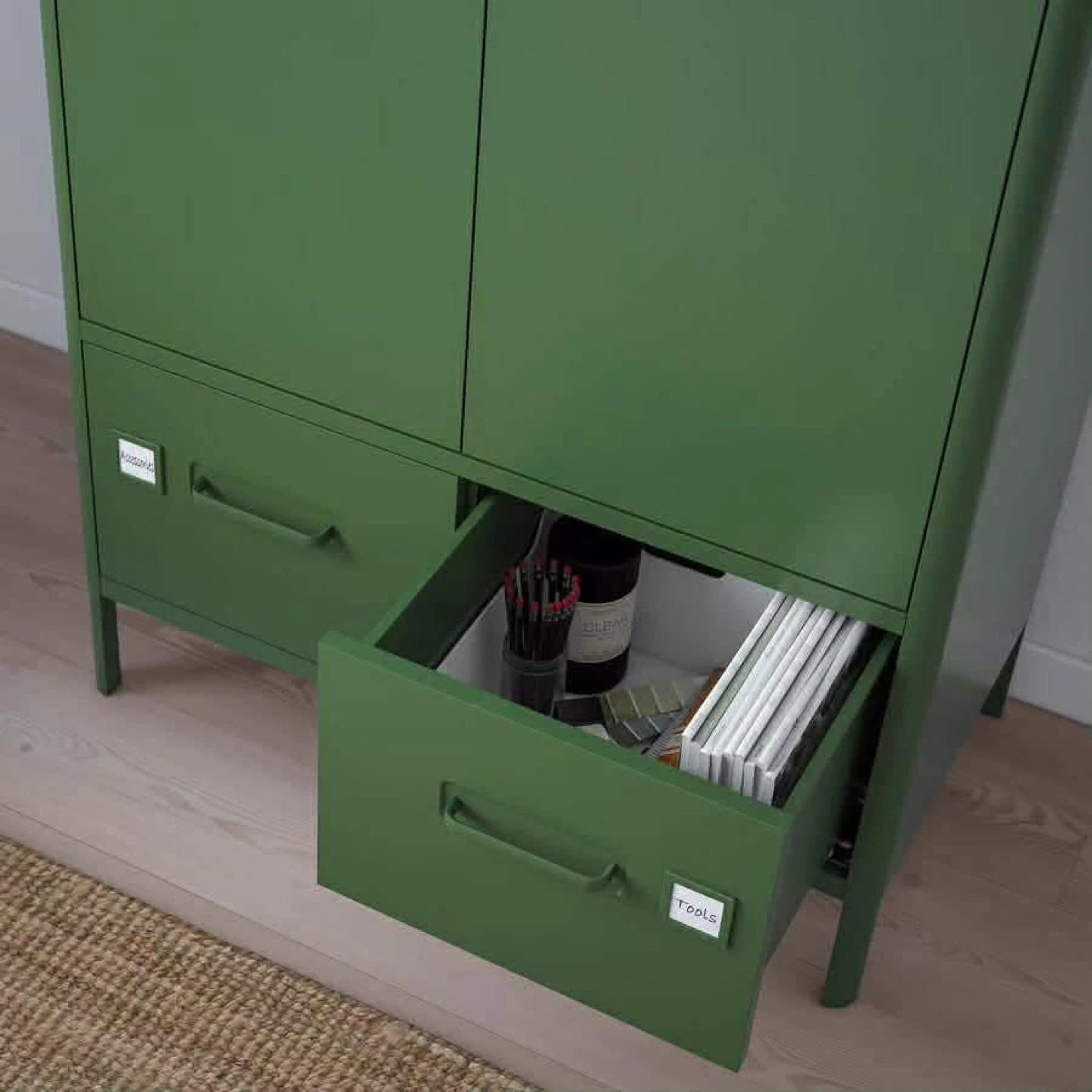 Green Storage Cabinet with Doors and Drawers - photo 2