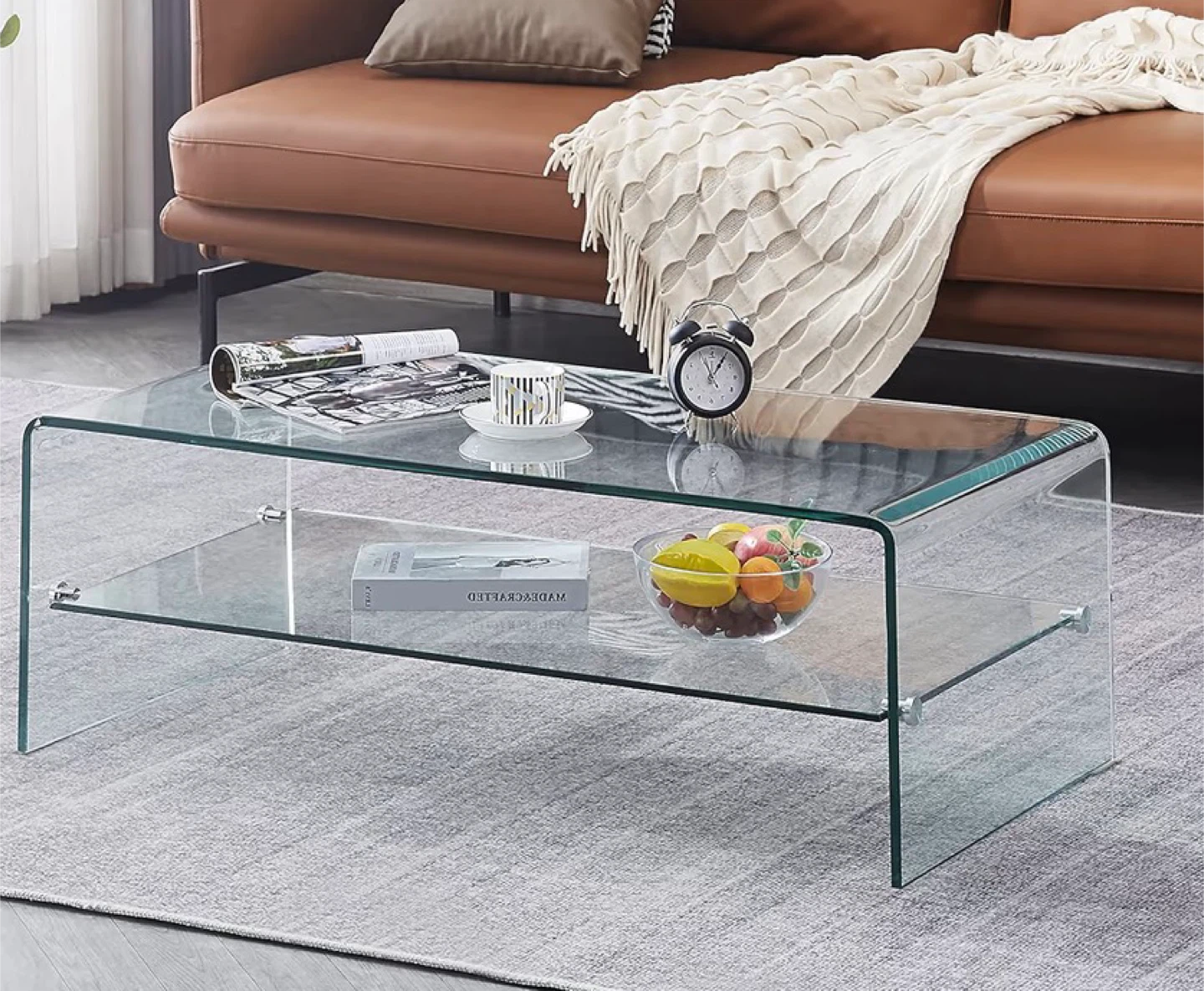 Clear Glass Coffee Table with Shelf - photo 2