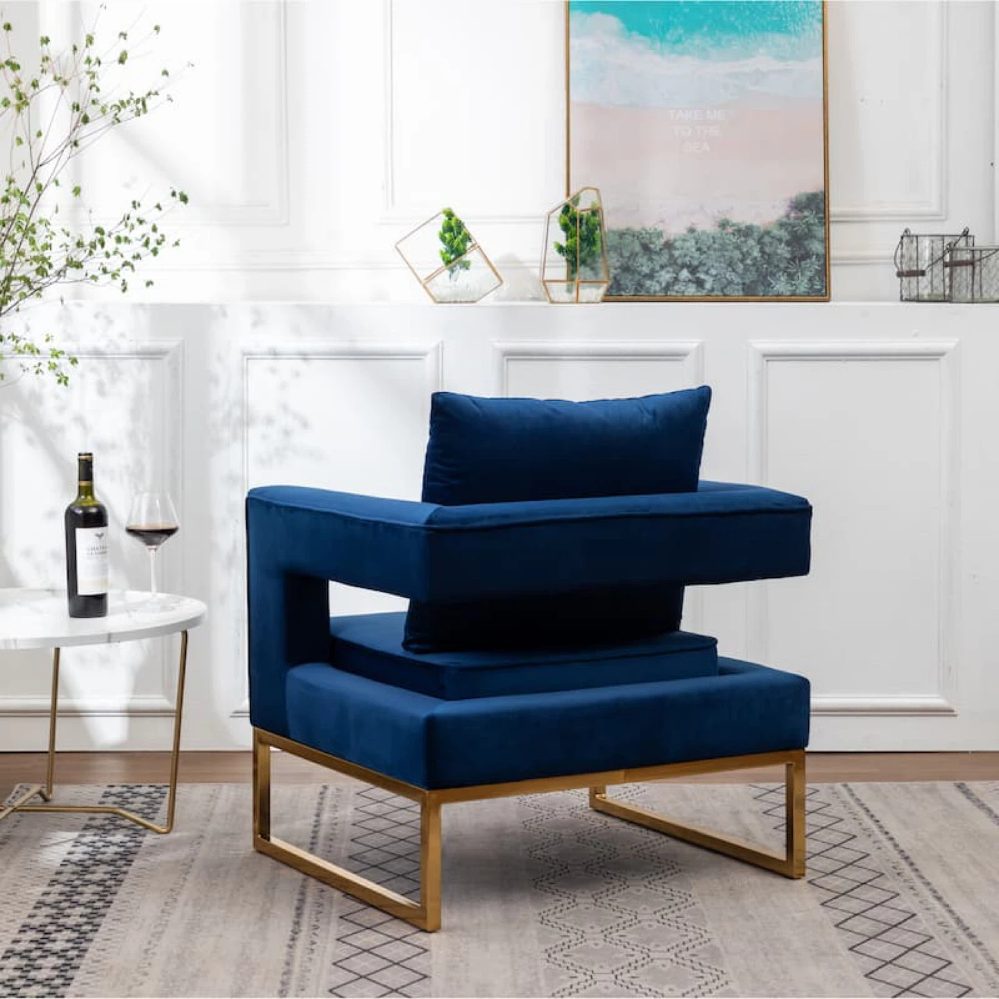 Blue Velvet Armchair with Gold Metal Base - photo 2