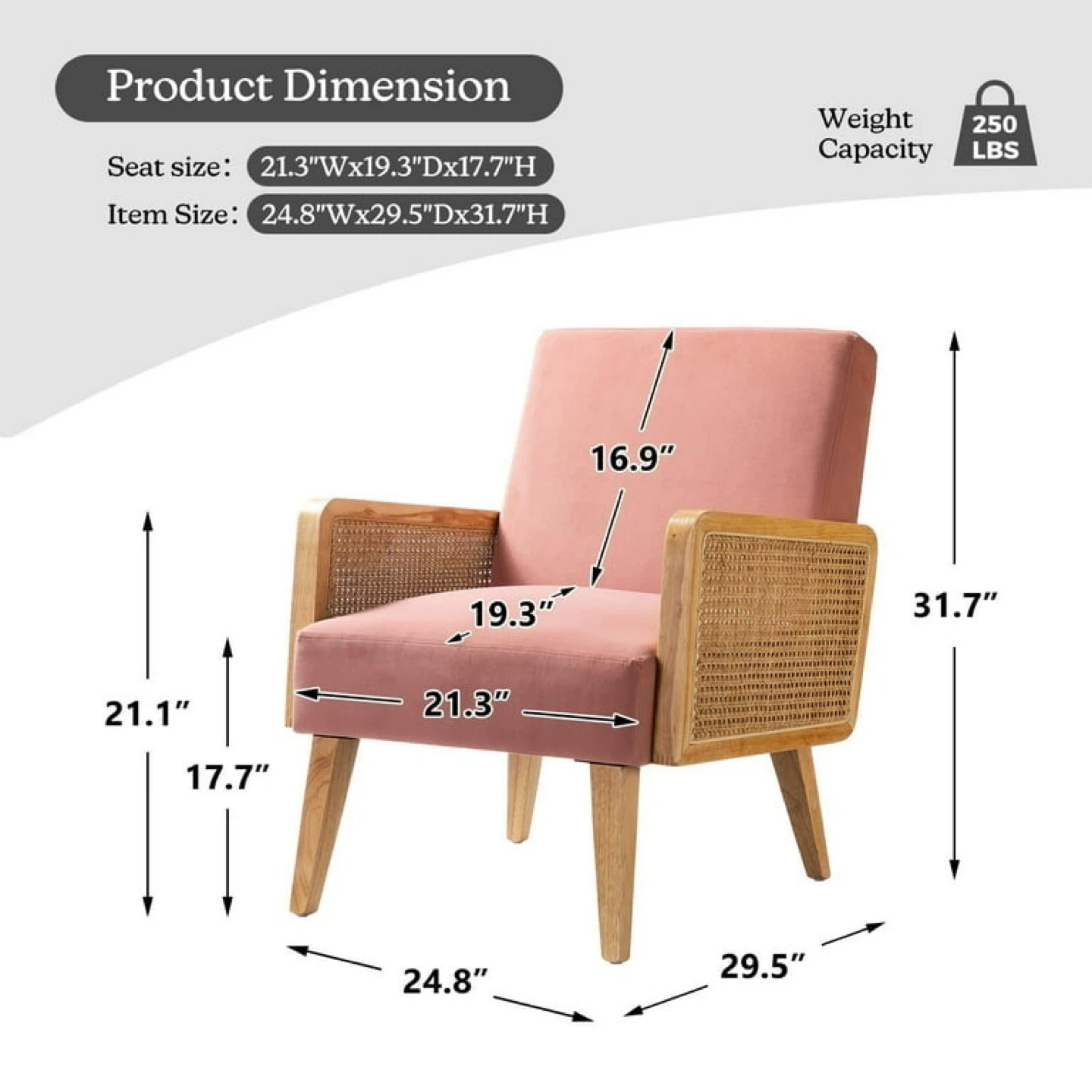 Pink Accent Chair with Rattan Arms - photo 3