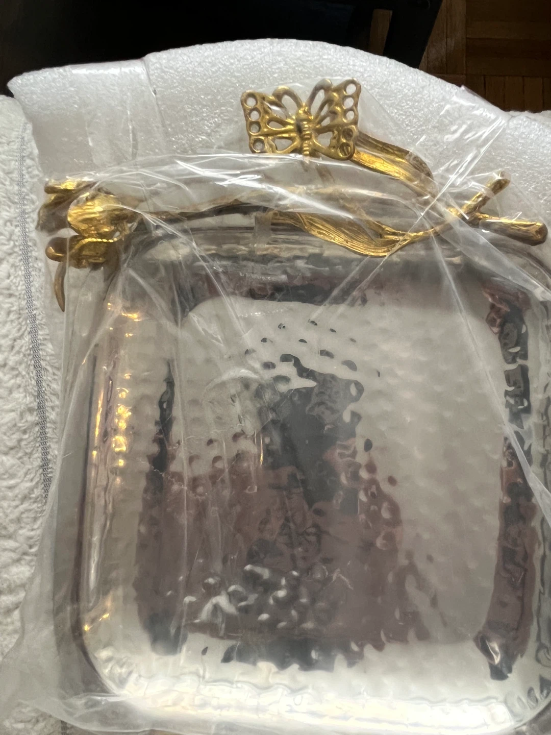 Hammered Metal Serving Trays with Gold Butterfly & Rose Handles - photo 3