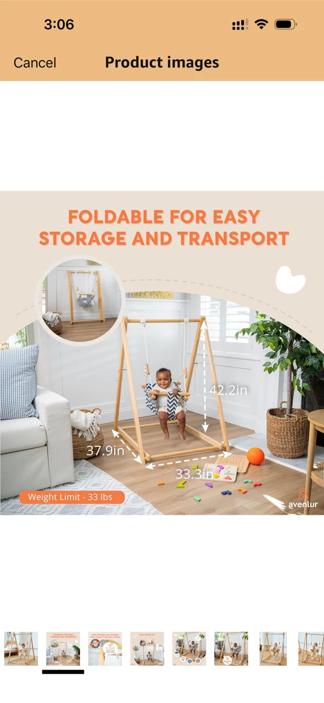 Aventur Foldable Wooden Baby Swing - photo 2