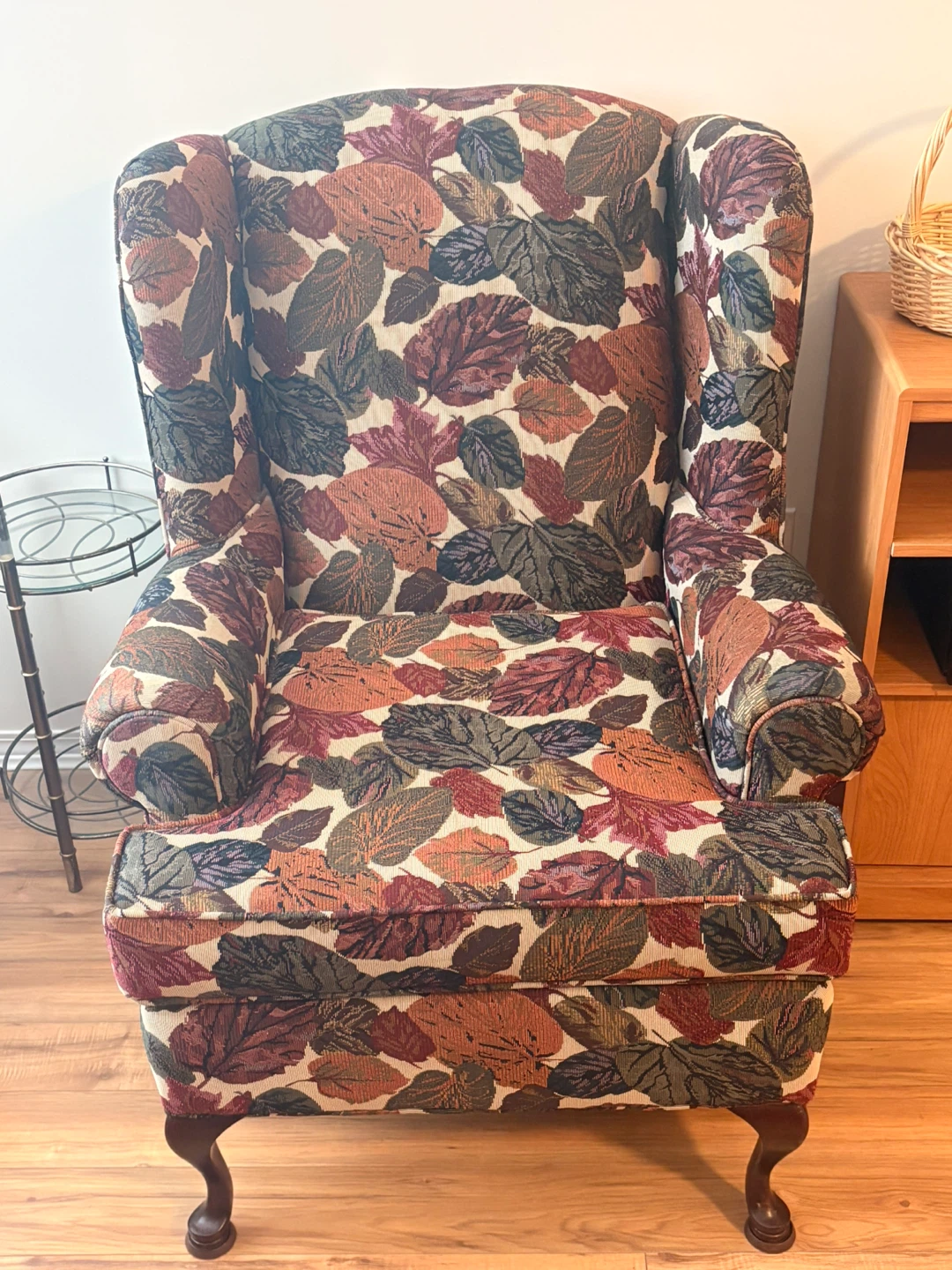Wingback Armchair with Leaf Pattern