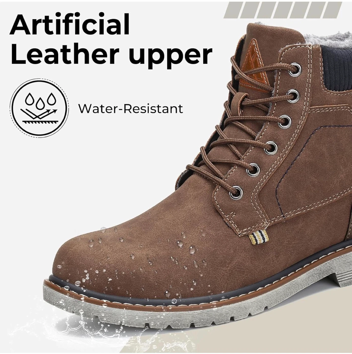 Men's Brown Faux Leather Winter Boots 🥕 - photo 2