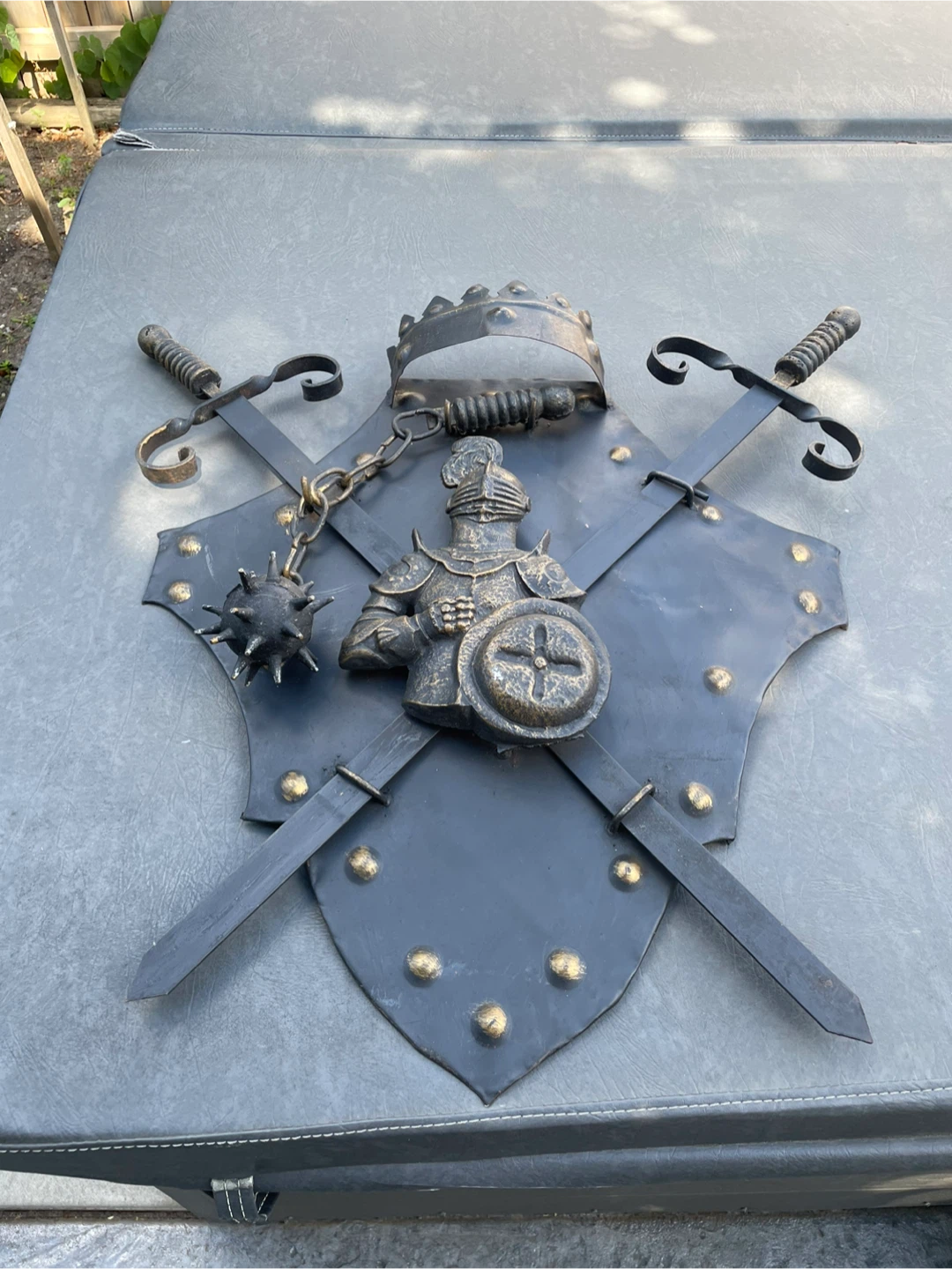Medieval Knight Shield Wall Decor with Swords and Mace