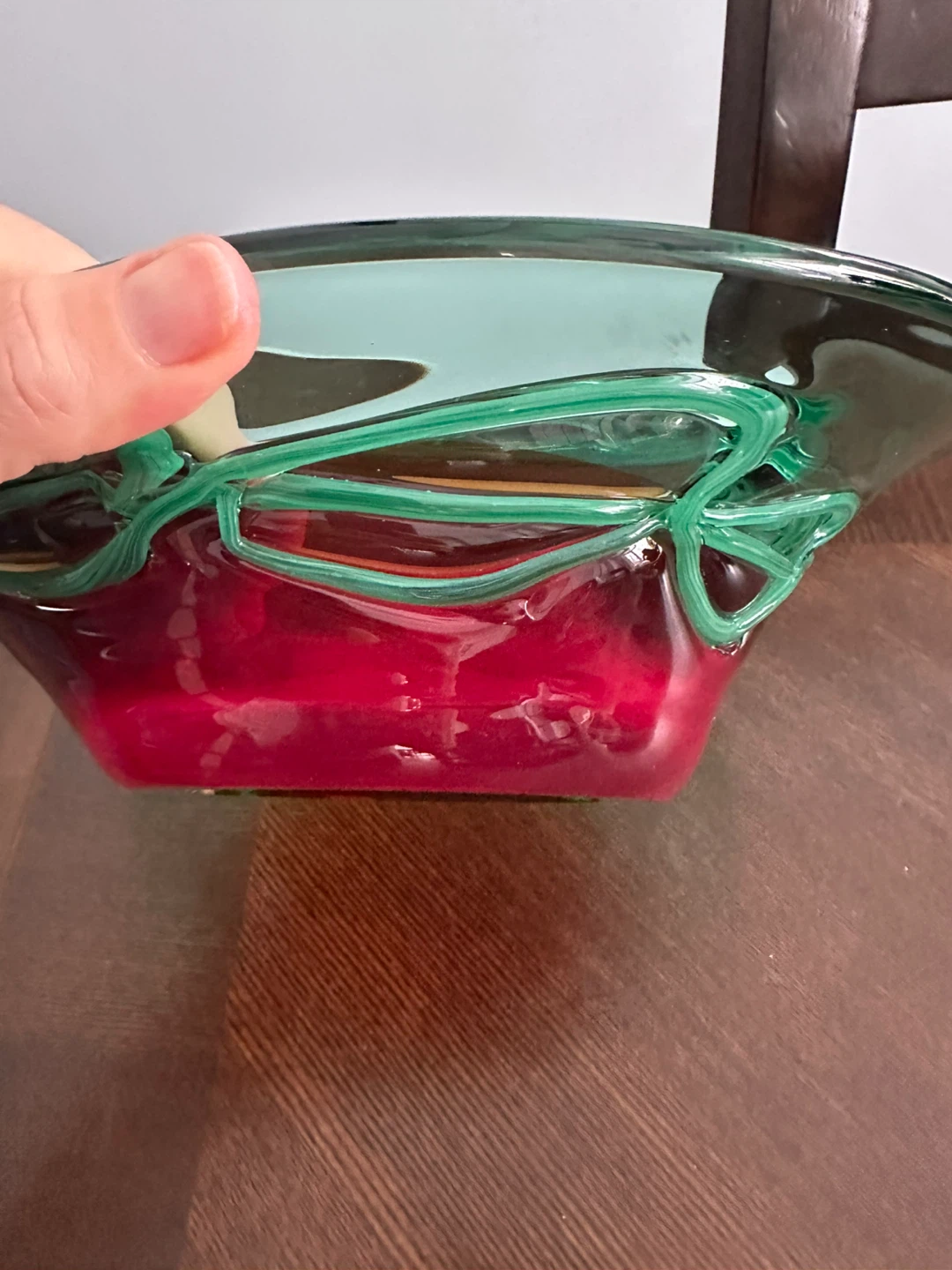 Hand-blown Glass Bowl - Red and Green - photo 3