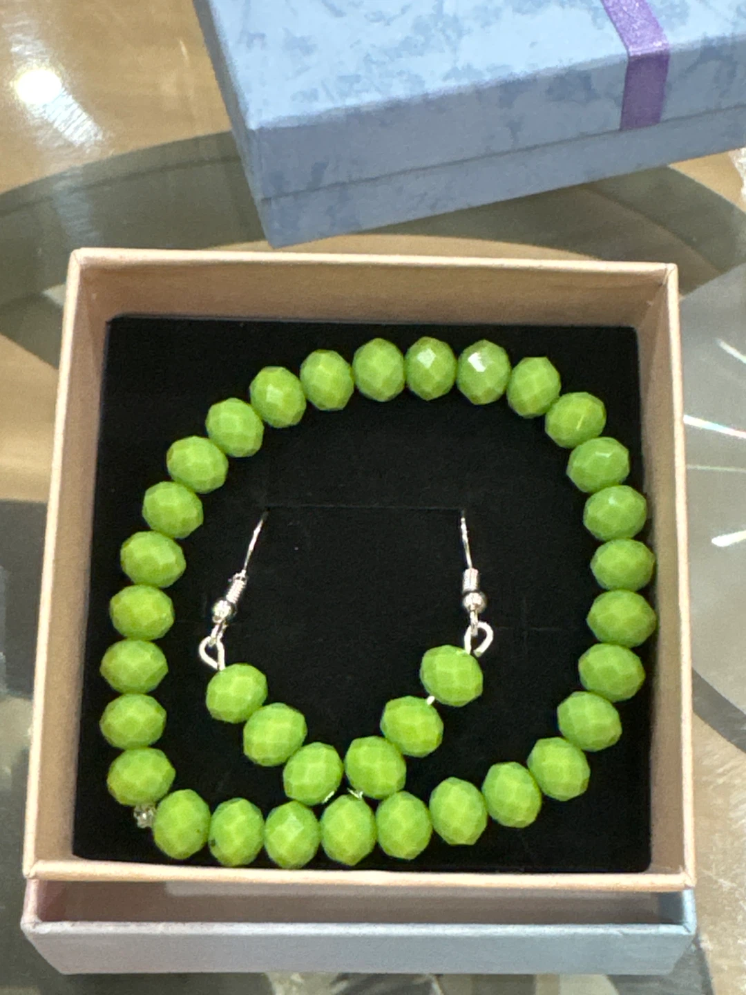 Green Beaded Bracelet and Earring Set