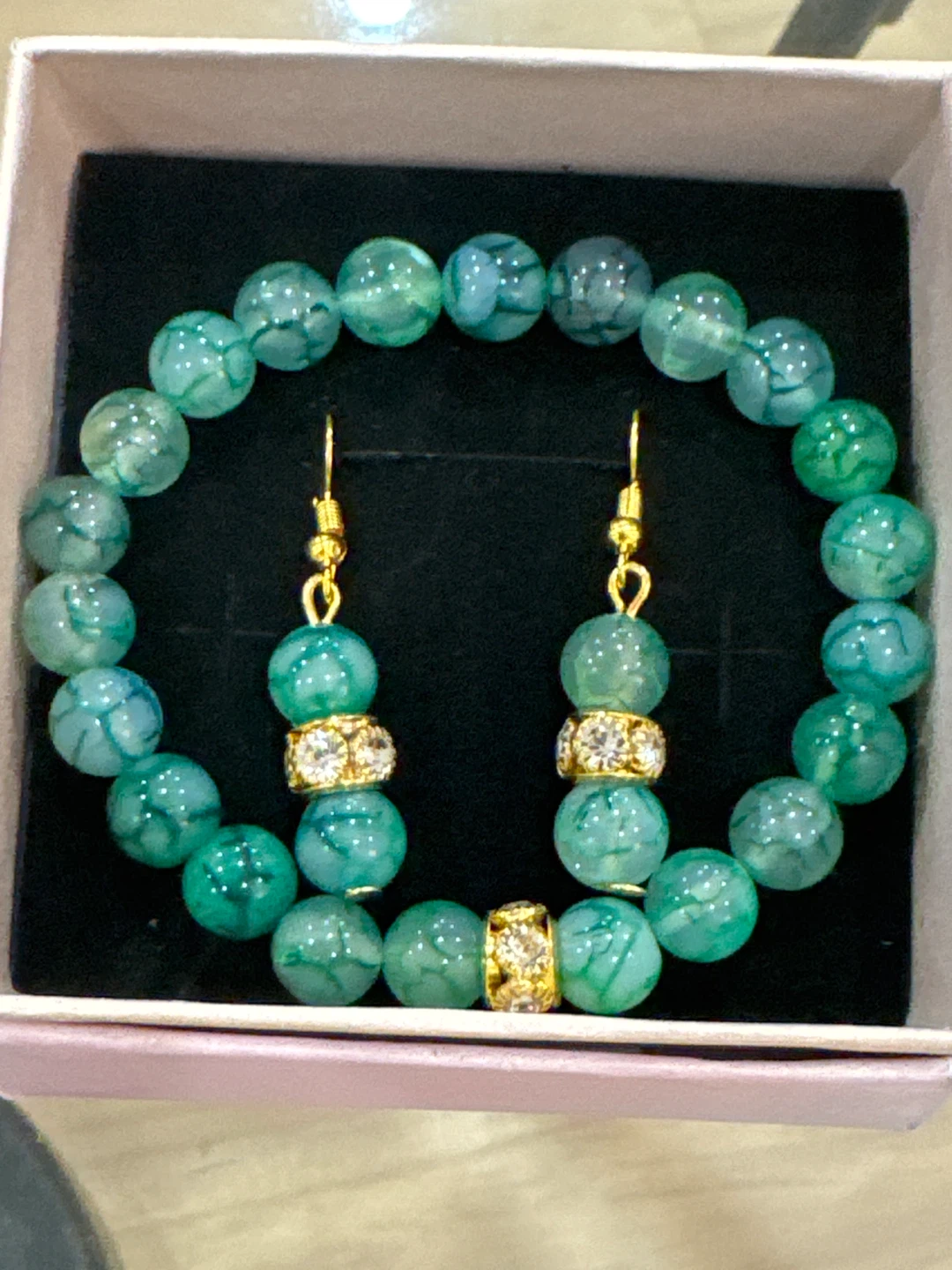 Green Beaded Bracelet and Earring Set - photo 4