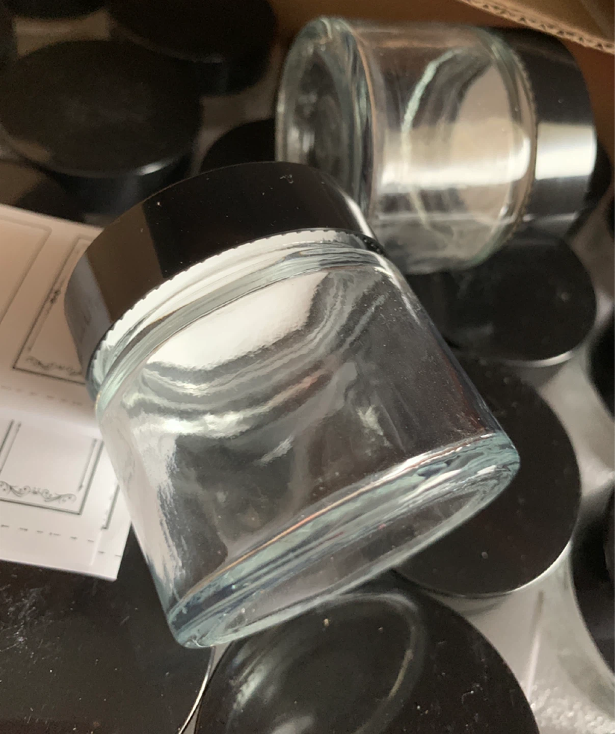 Small Glass Jars with Black Lids and Labels - photo 3