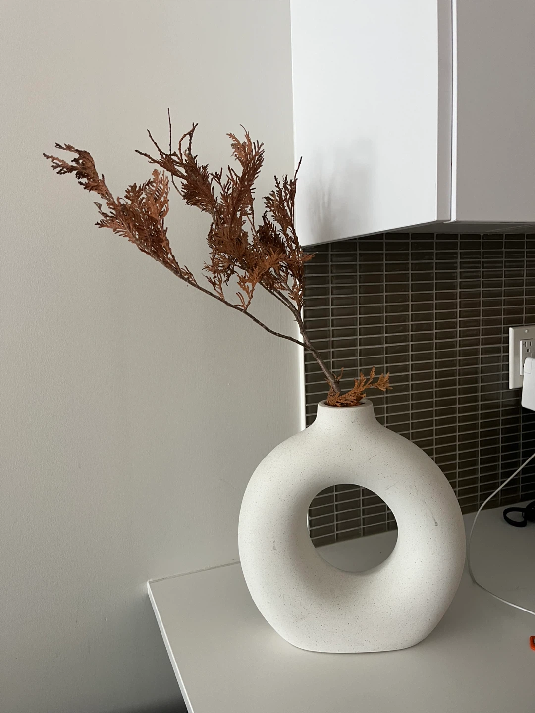 Unique White Donut Vase with Dried Stems - photo 3