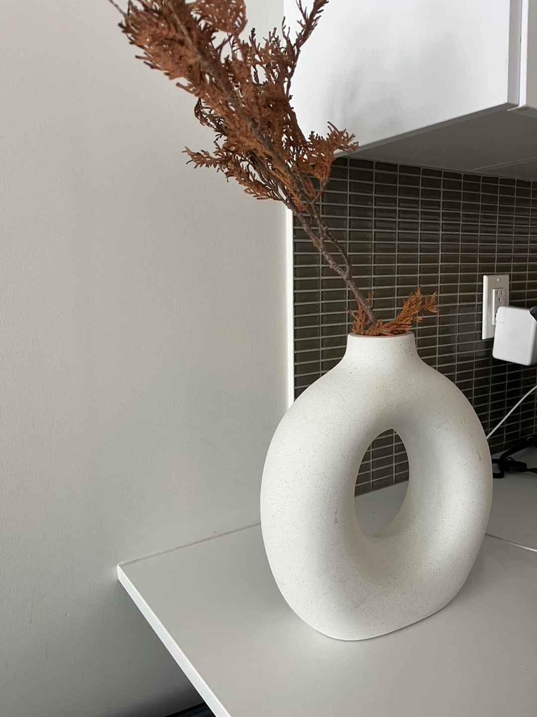 Unique White Donut Vase with Dried Stems - photo 2