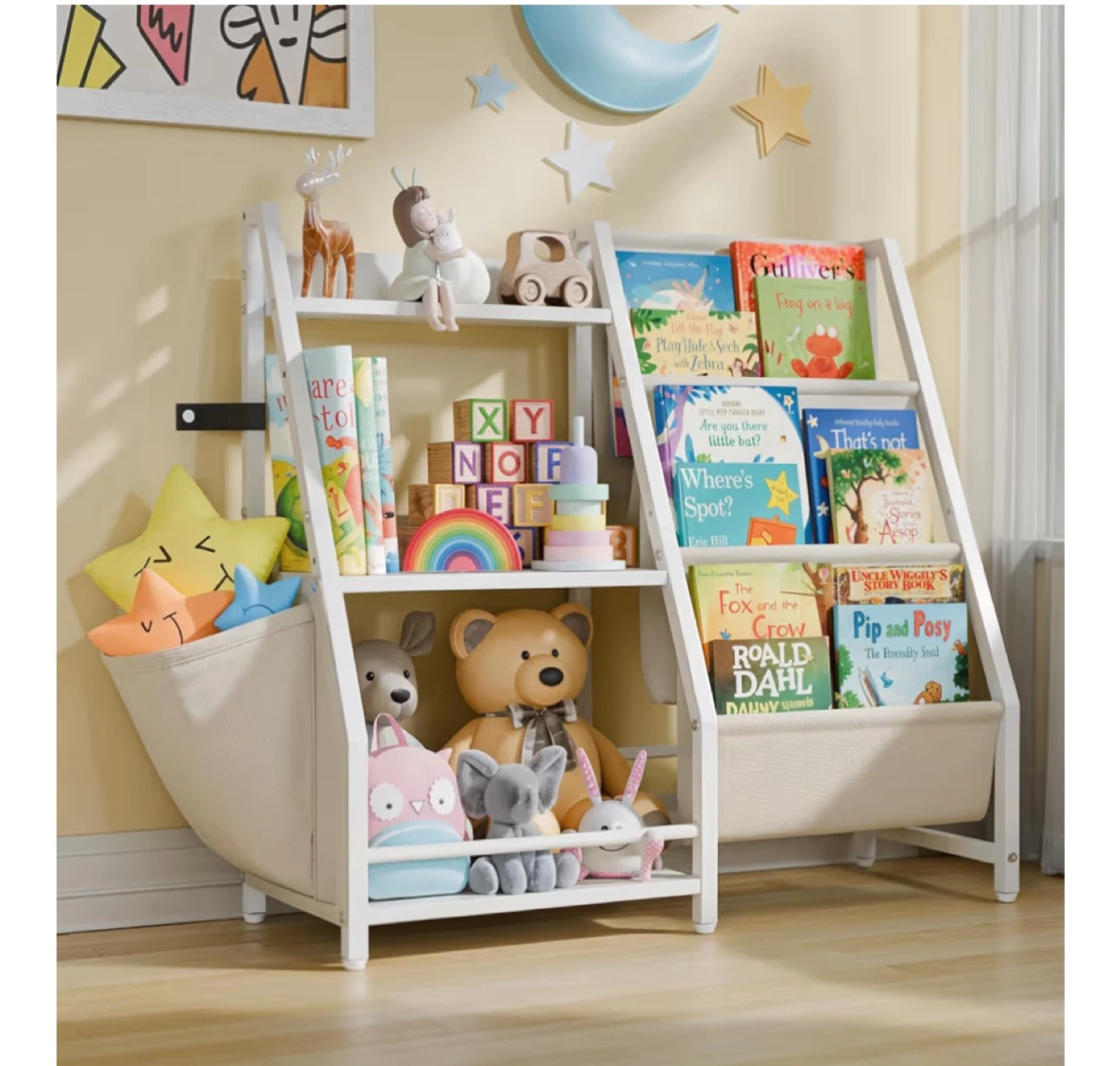 Kids Bookshelf with Storage Bins