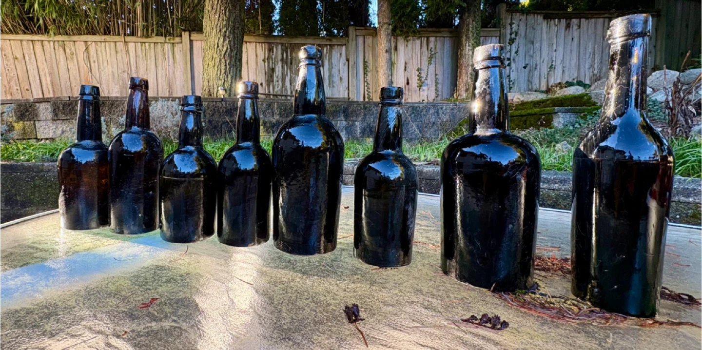 Assorted Vintage 1850s BLACK Glass PIRATE Bottles