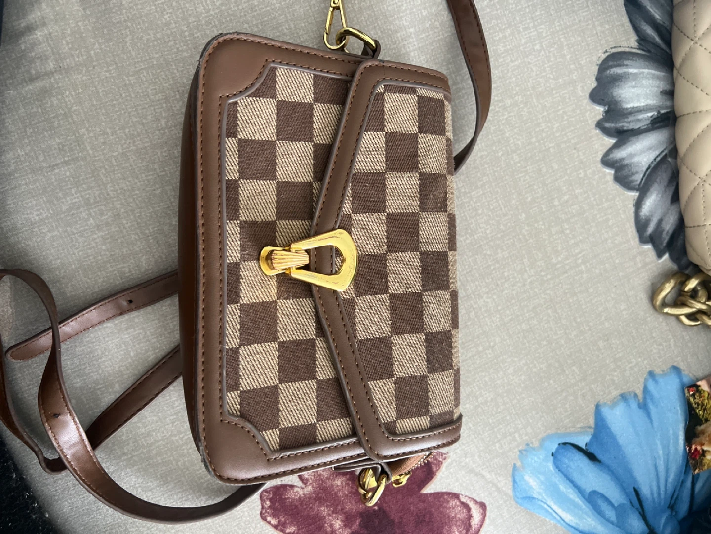 Brown Checkered Crossbody Bag