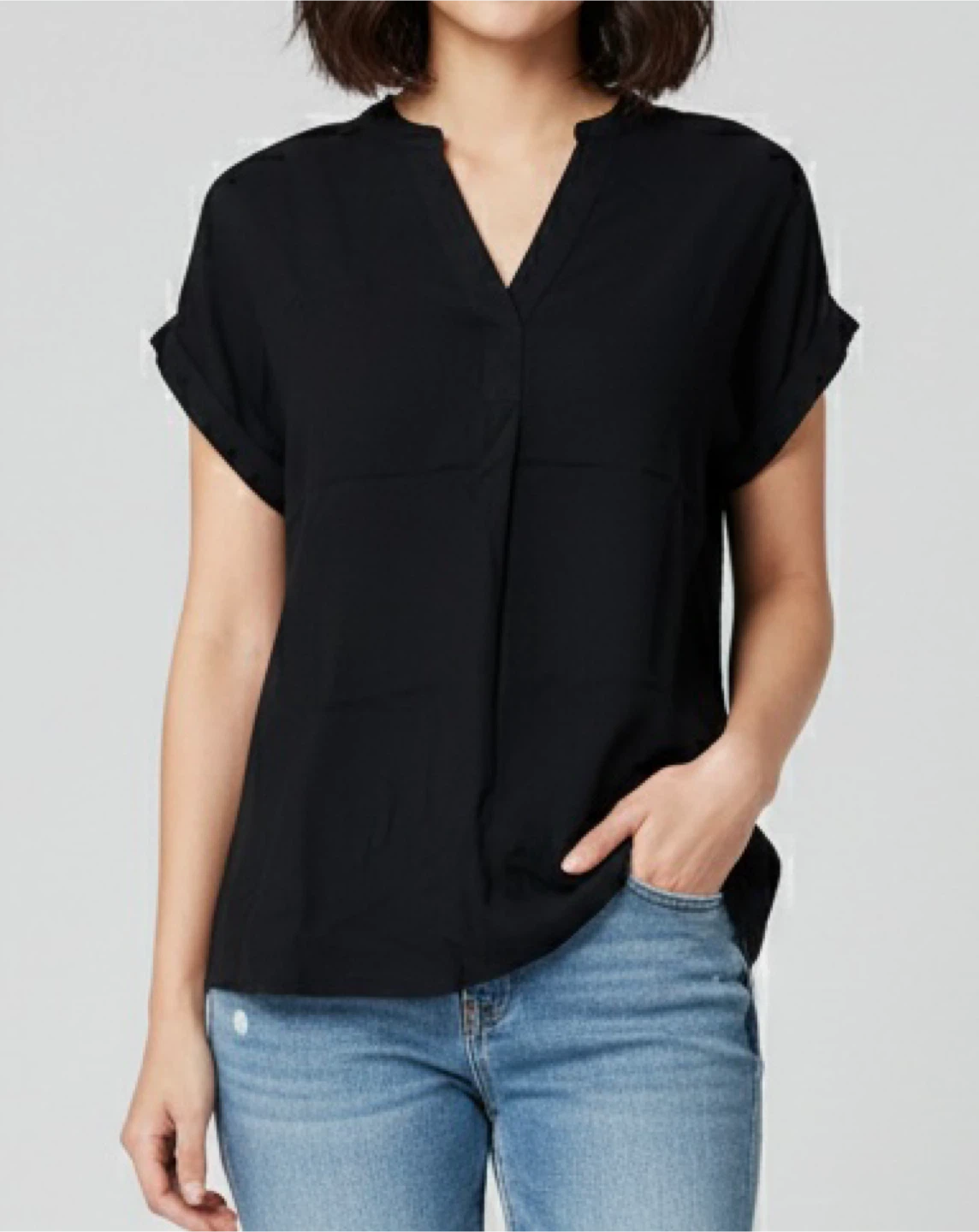 Black V-Neck Blouse - photo 2