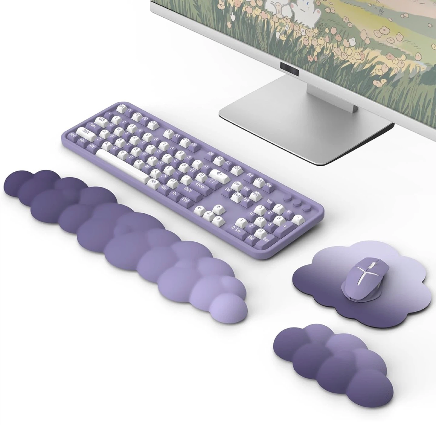 Purple computer desk mat and cloud shape wrist pad - photo 2