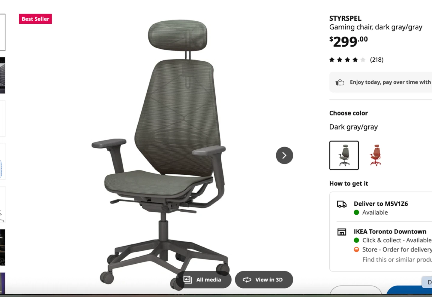 IKEA STYRSPEL Gaming Chair - Dark Gray/Gray