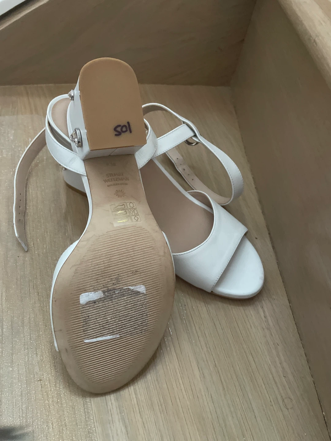 Stuart Weitzman White Leather Block Heel Sandals - photo 3