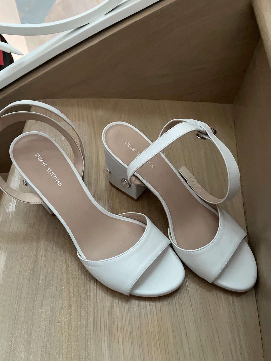 Stuart Weitzman White Leather Block Heel Sandals - photo 2