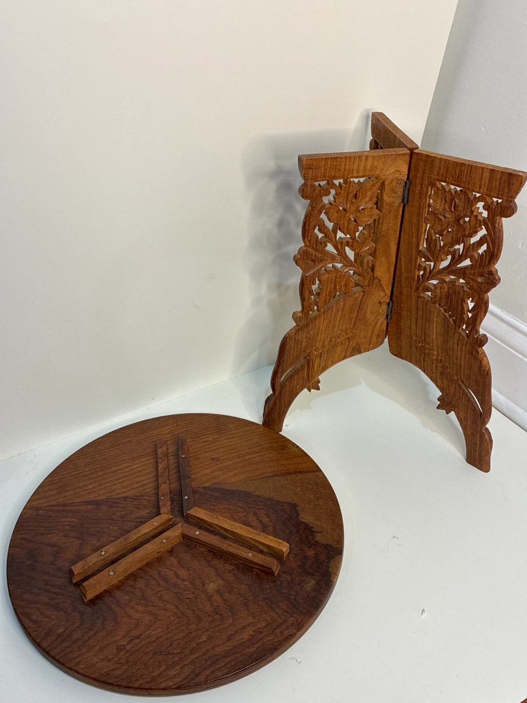 Vintage Carved Wood Folding Side Table - photo 2