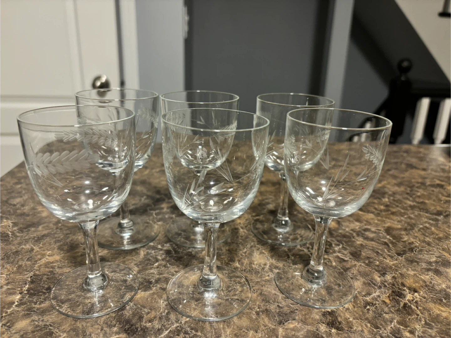 Set of 6 Etched Crystal Cordial Glasses - photo 2