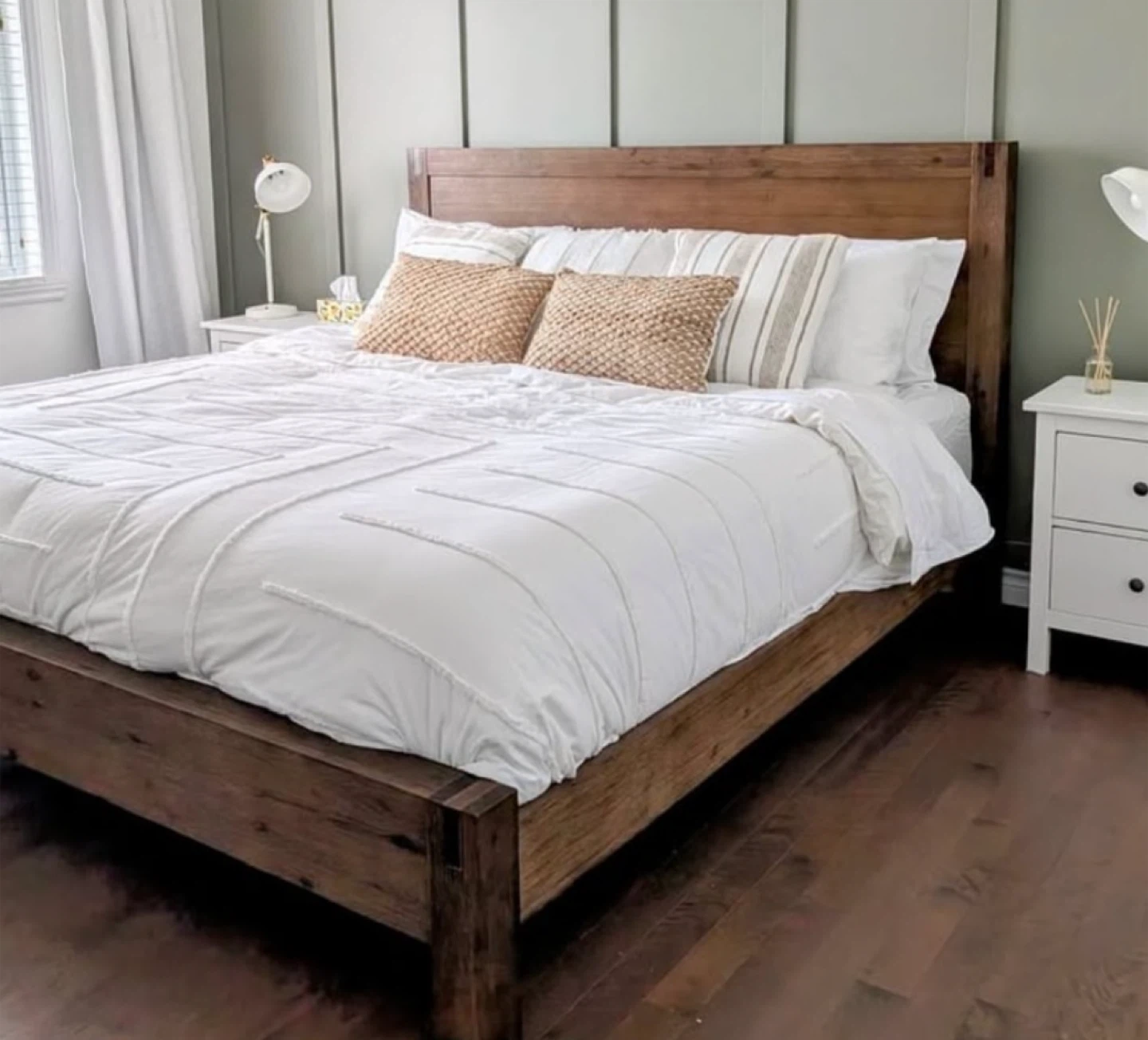 Structube Walnut King Bed Frame with Nightstand + Free Mattress - photo 2