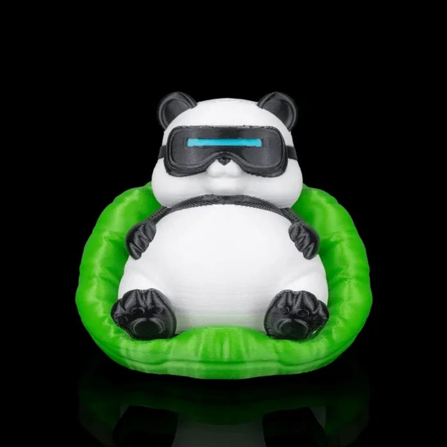 Cute Panda Figurine with Goggles and Green Chair