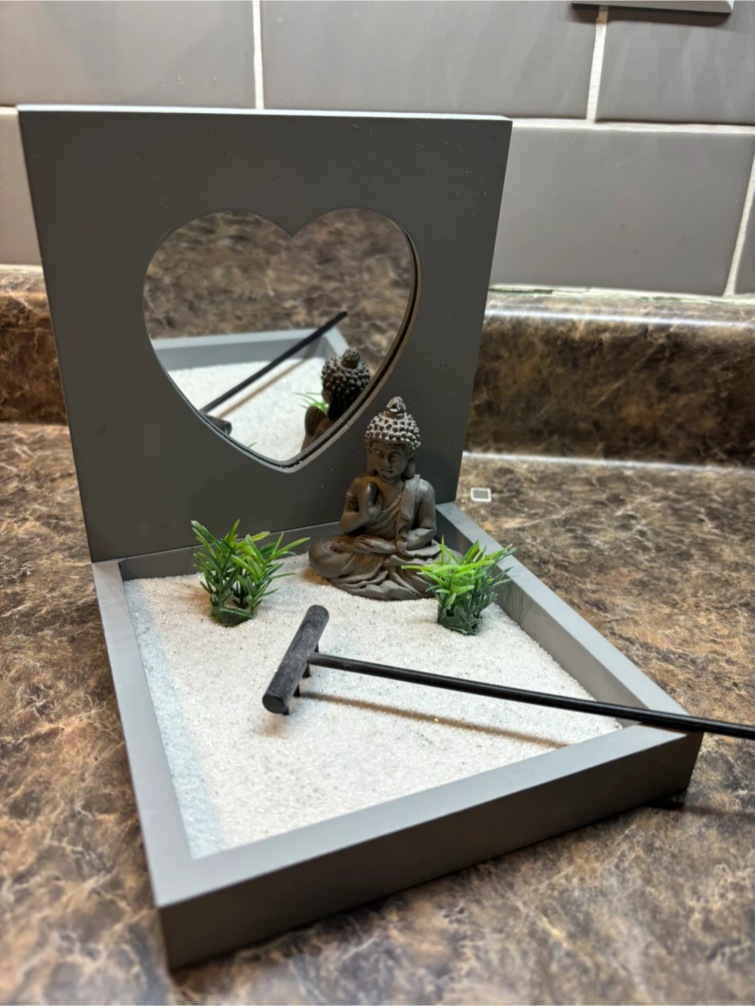Zen Garden Desktop Decor with Buddha and Mirror
