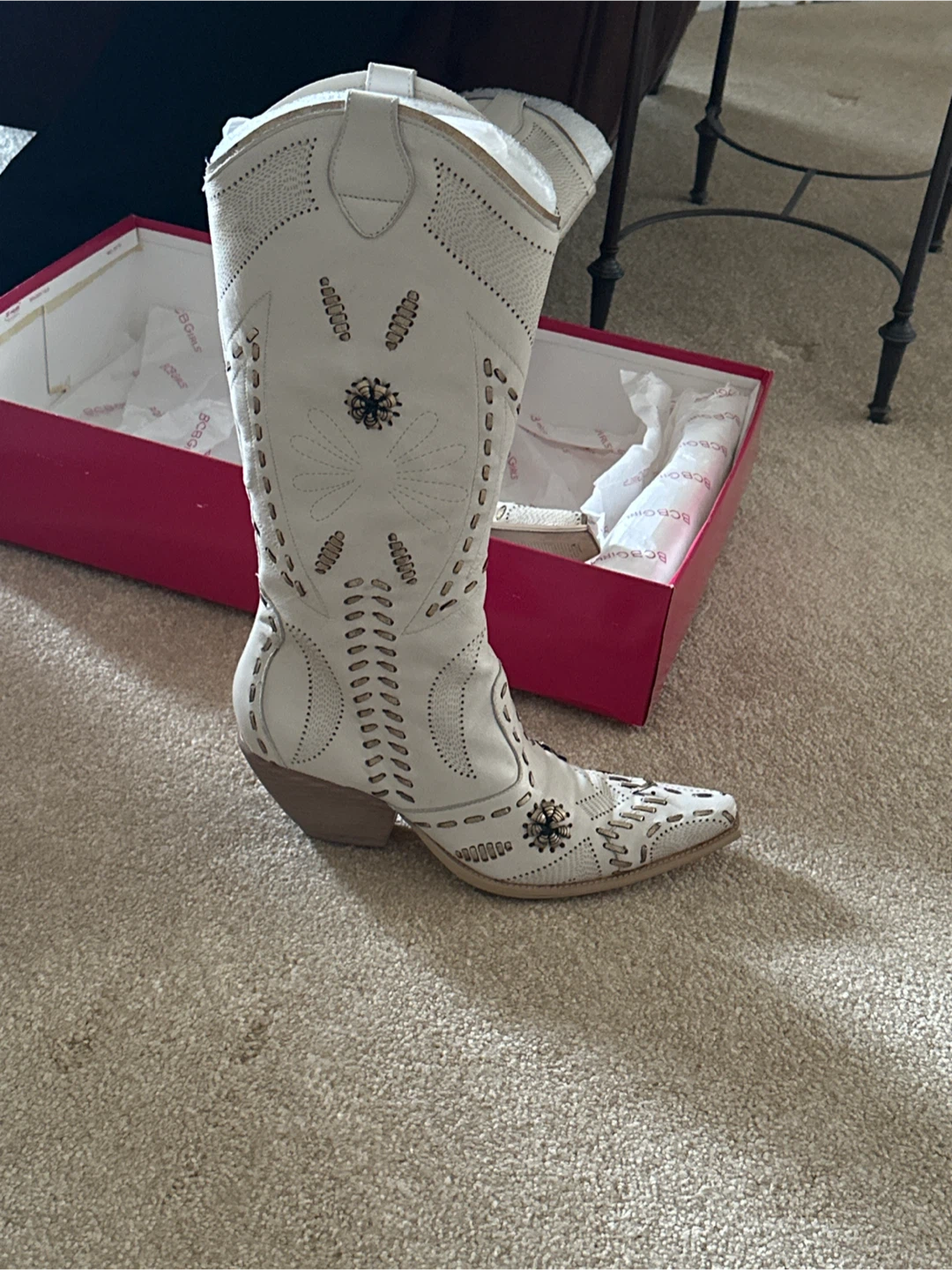 BCBGMaxAzria White Embroidered Western Boots