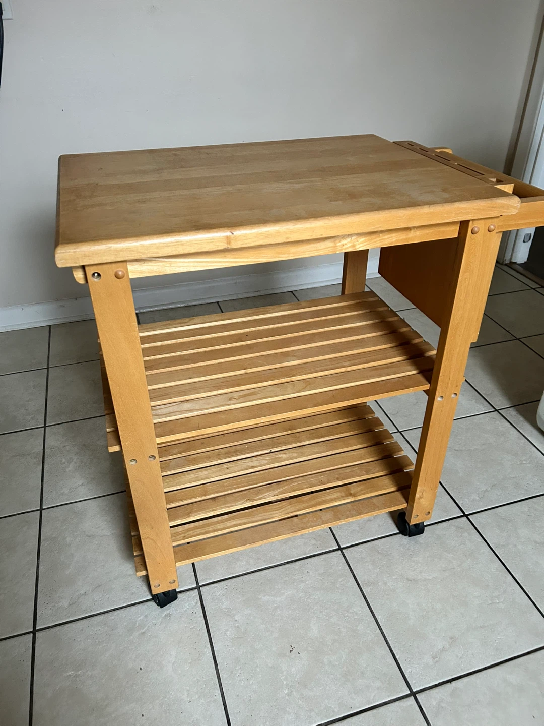 Wooden Kitchen Cart with Pull-Out cutting board and knife holder