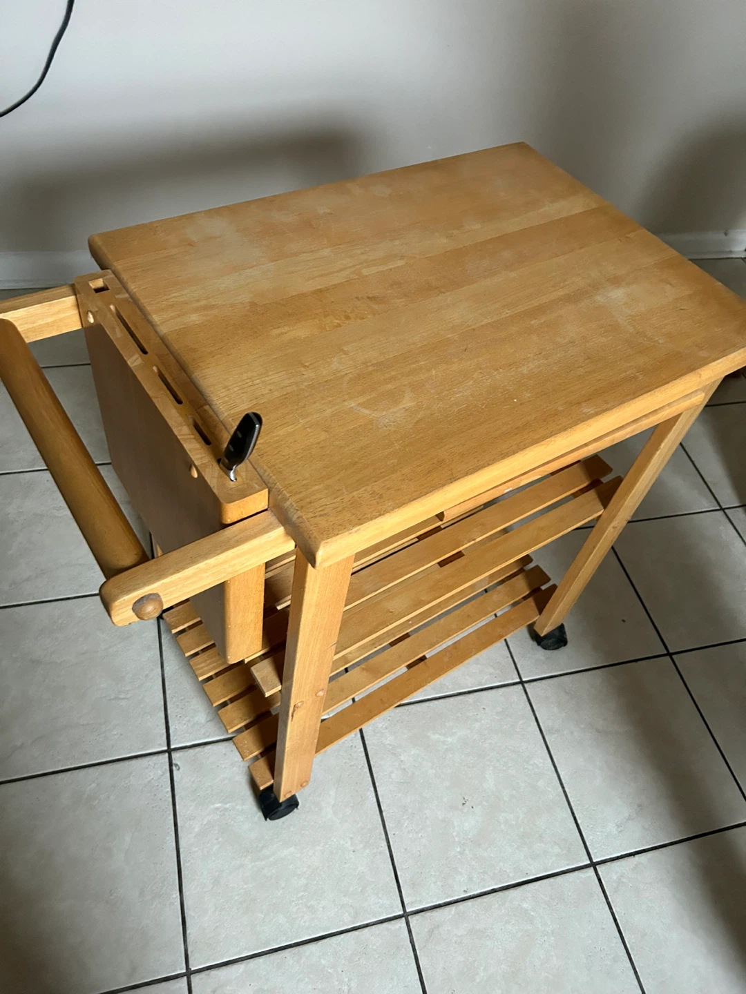 Wooden Kitchen Cart with Pull-Out cutting board and knife holder - photo 3