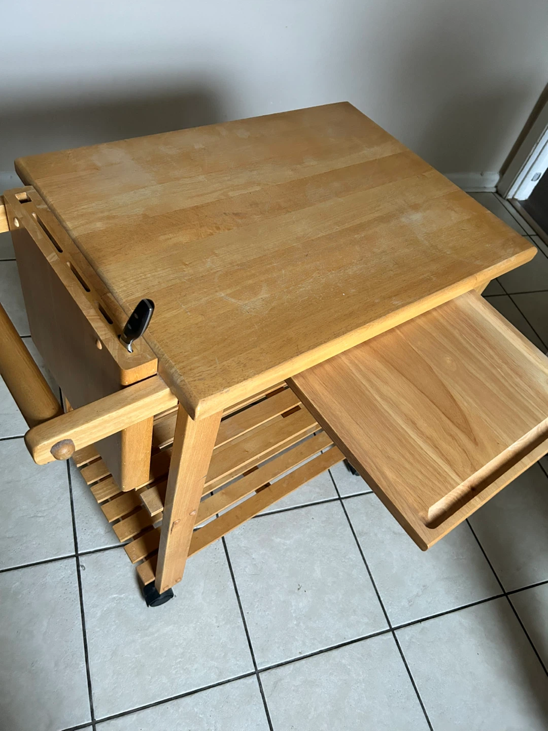 Wooden Kitchen Cart with Pull-Out cutting board and knife holder - photo 2
