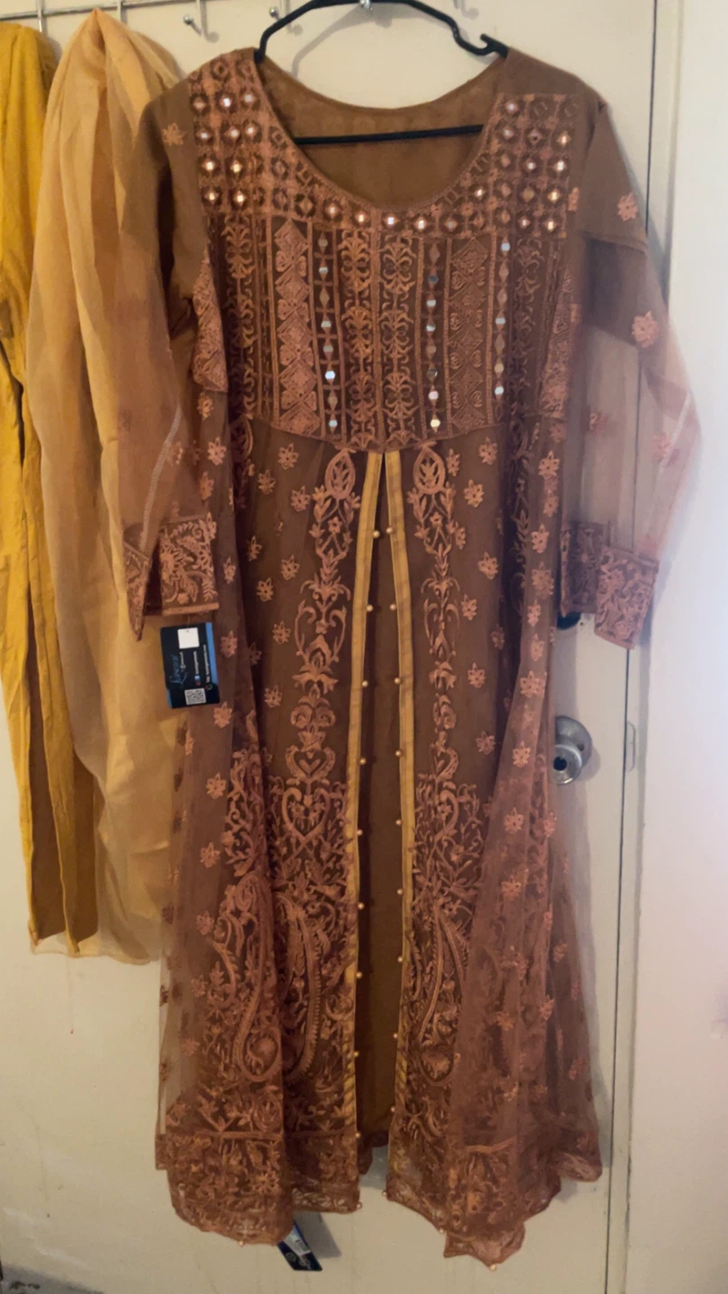 Brown Embroidered Kurti with Mirror Work