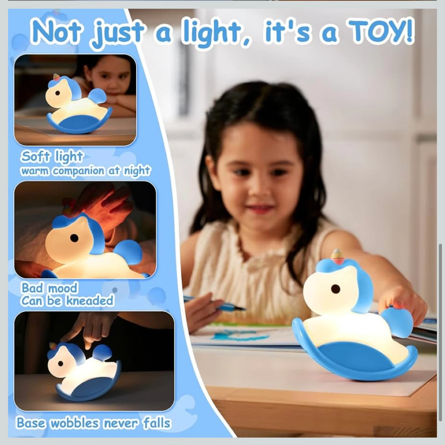 Blue Unicorn Night Light – Rechargeable LED Kids Beds - photo 4