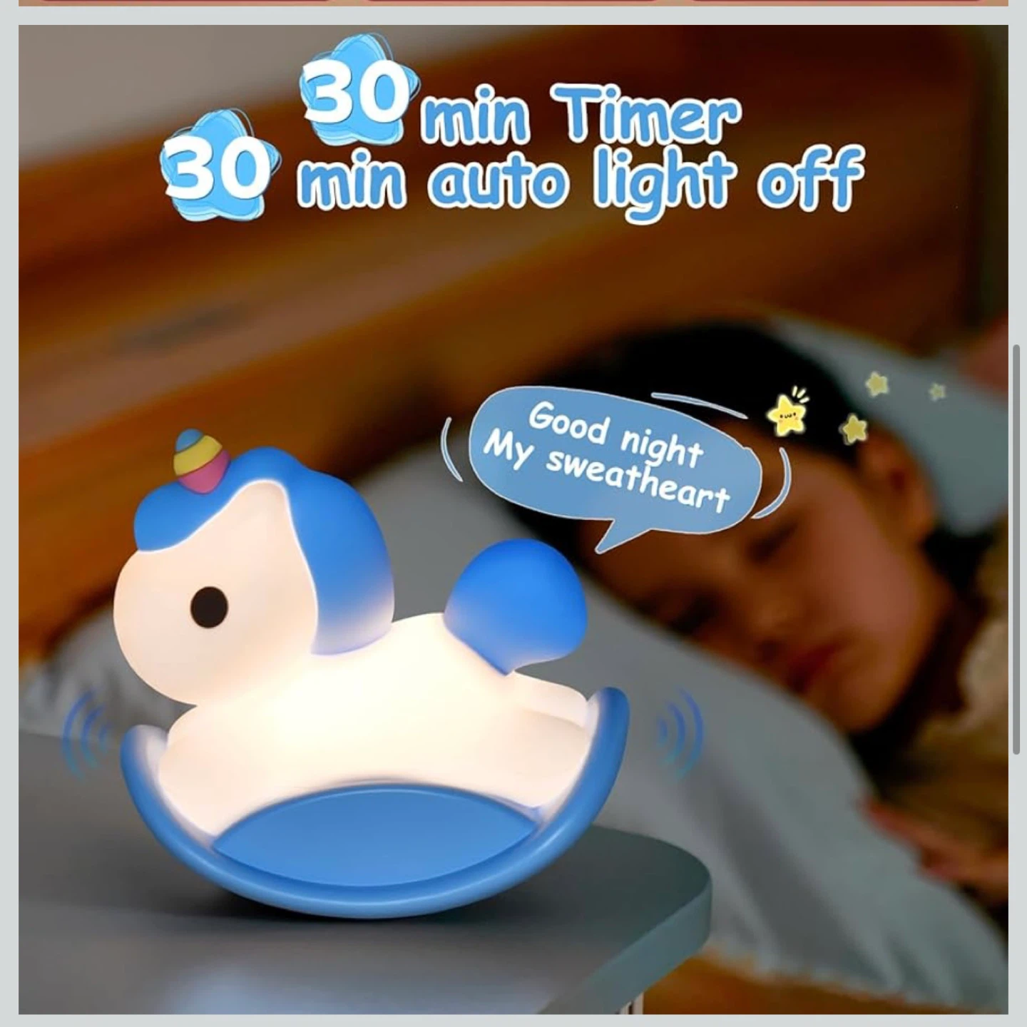 Blue Unicorn Night Light – Rechargeable LED Kids Beds - photo 3