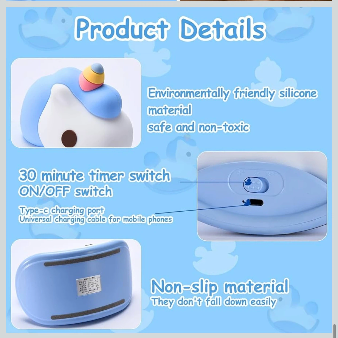 Blue Unicorn Night Light – Rechargeable LED Kids Beds - photo 5