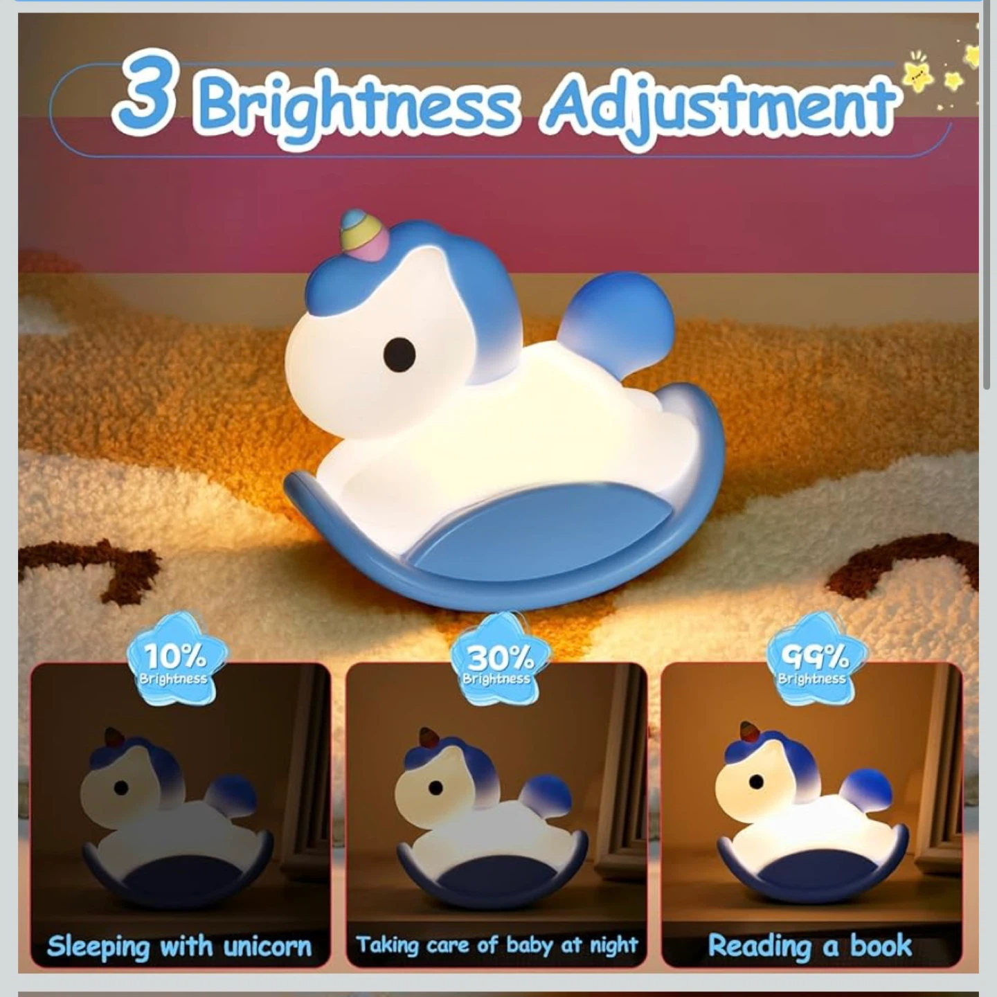 Blue Unicorn Night Light – Rechargeable LED Kids Beds - photo 2