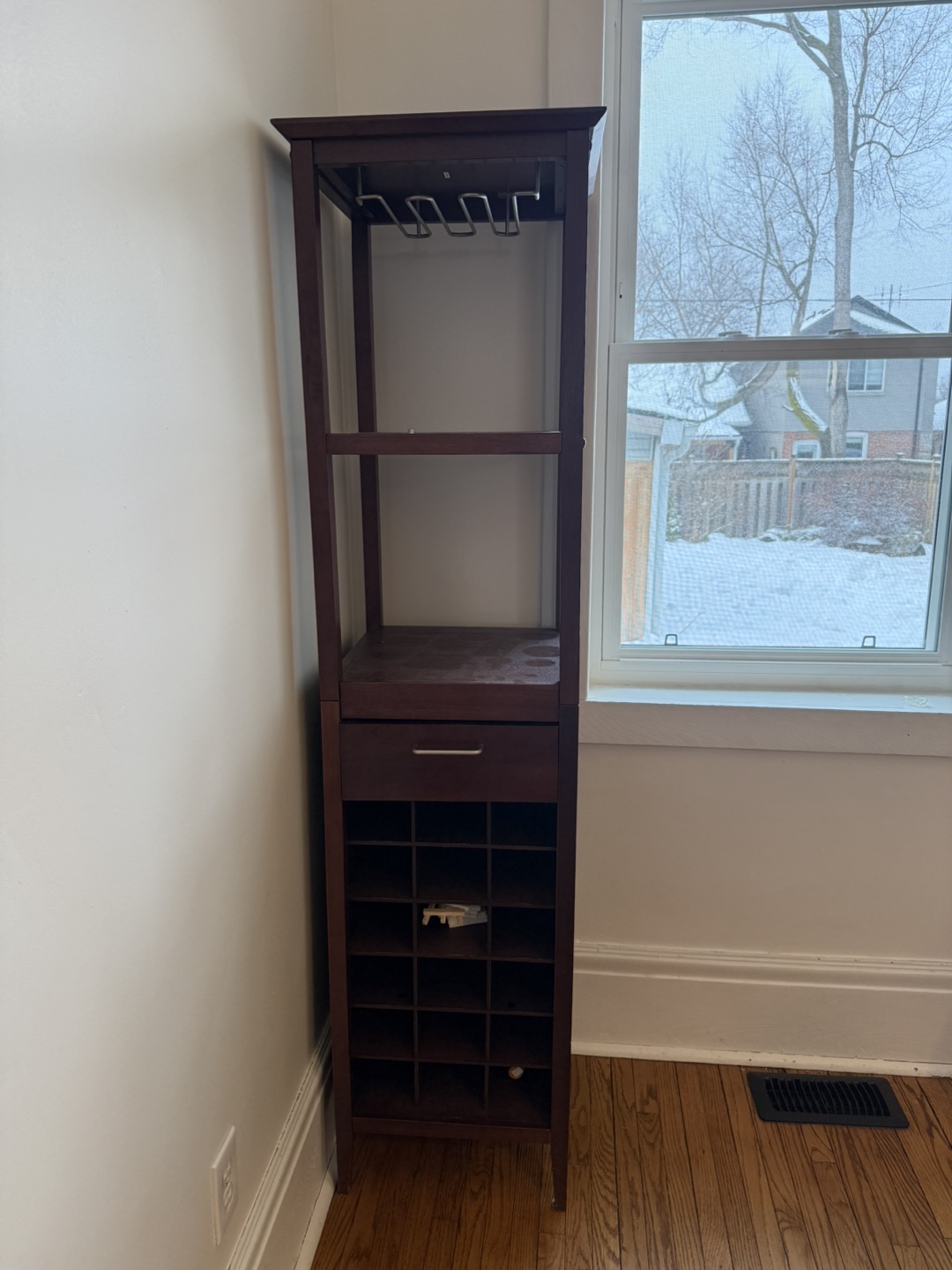 Tall Wood Wine Rack with Glass Holder