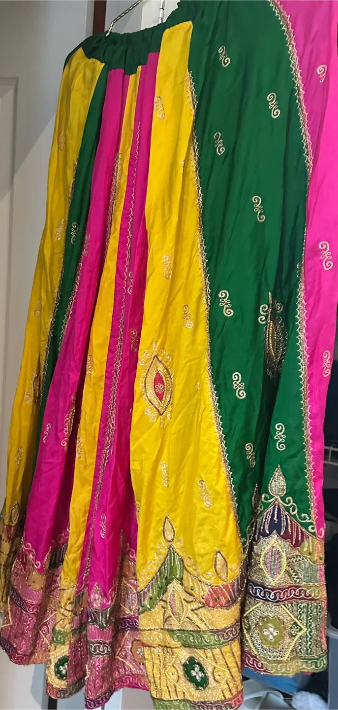 Green and Pink Embroidered Punjabi Suit with Yellow Dupatta - photo 2