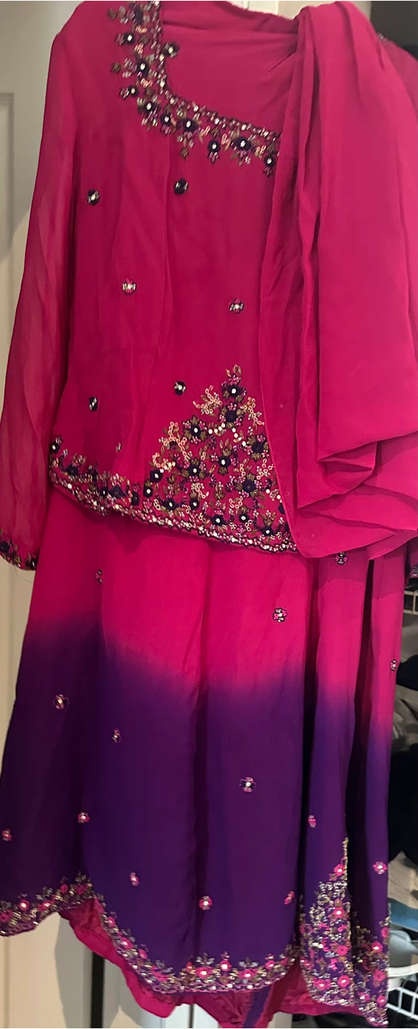 Embellished Pink and Purple Ombre Salwar Kameez