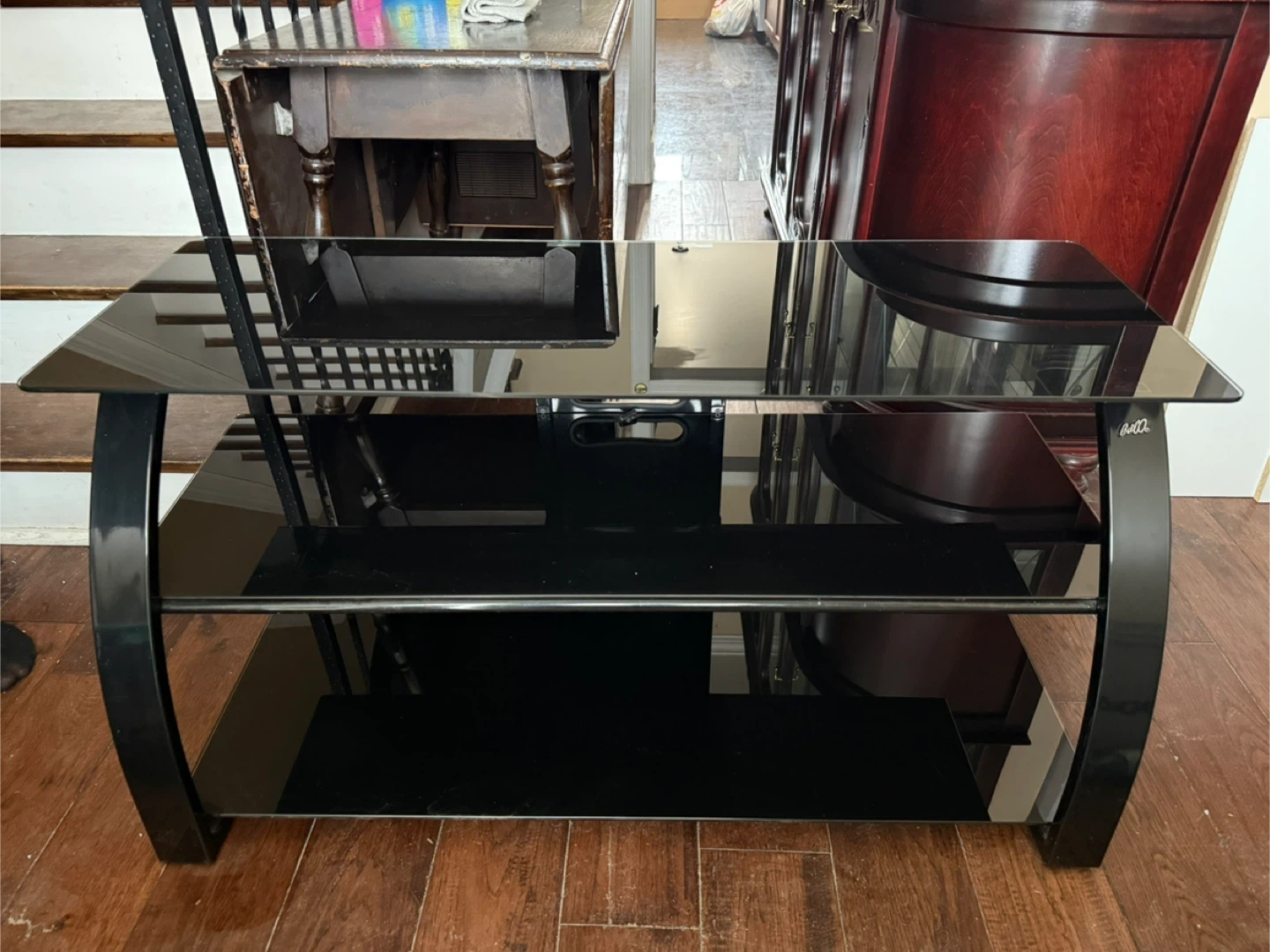 Bell'O Black Glass 3-Shelf TV Stand