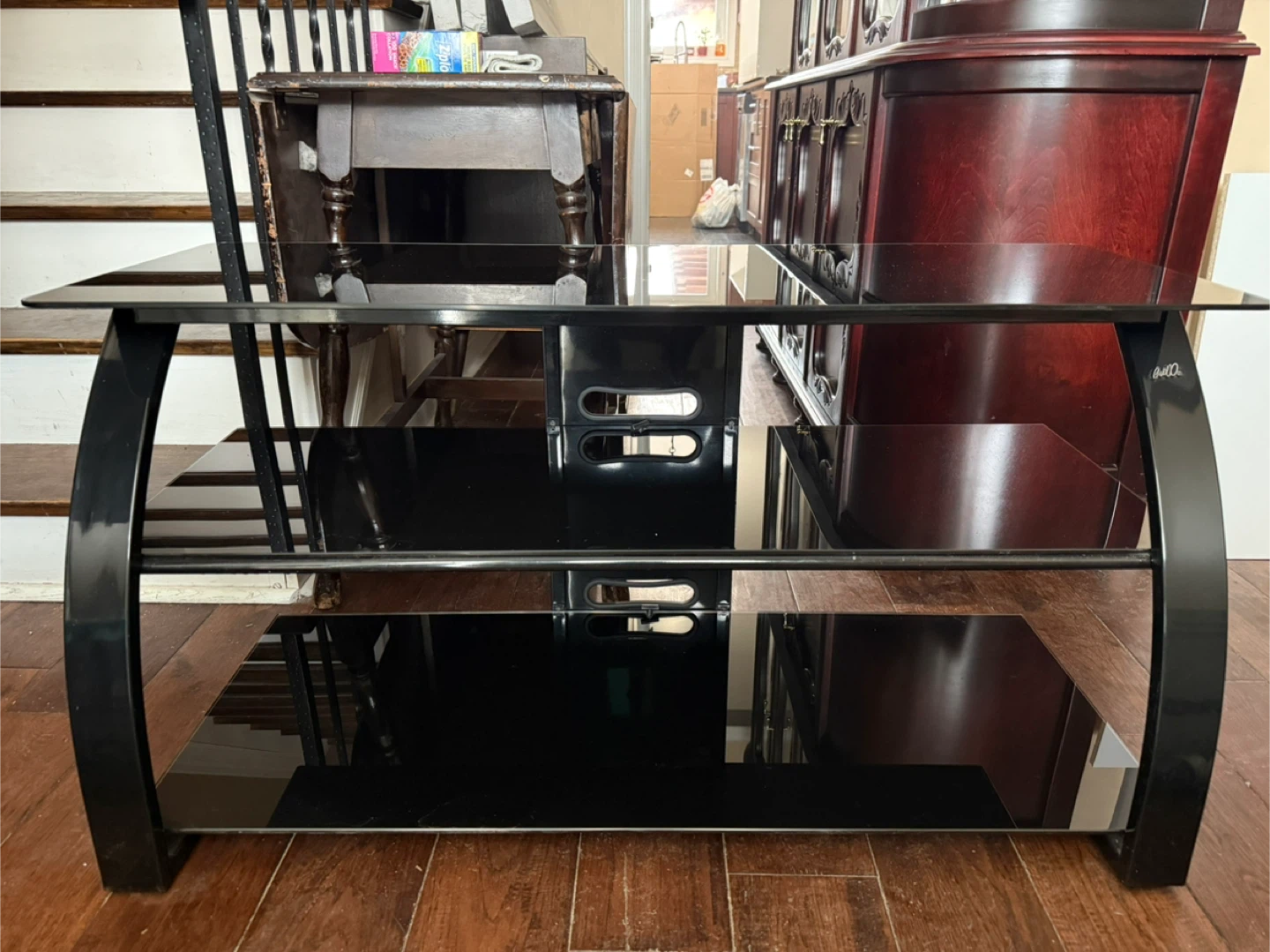 Bell'O Black Glass 3-Shelf TV Stand - photo 2