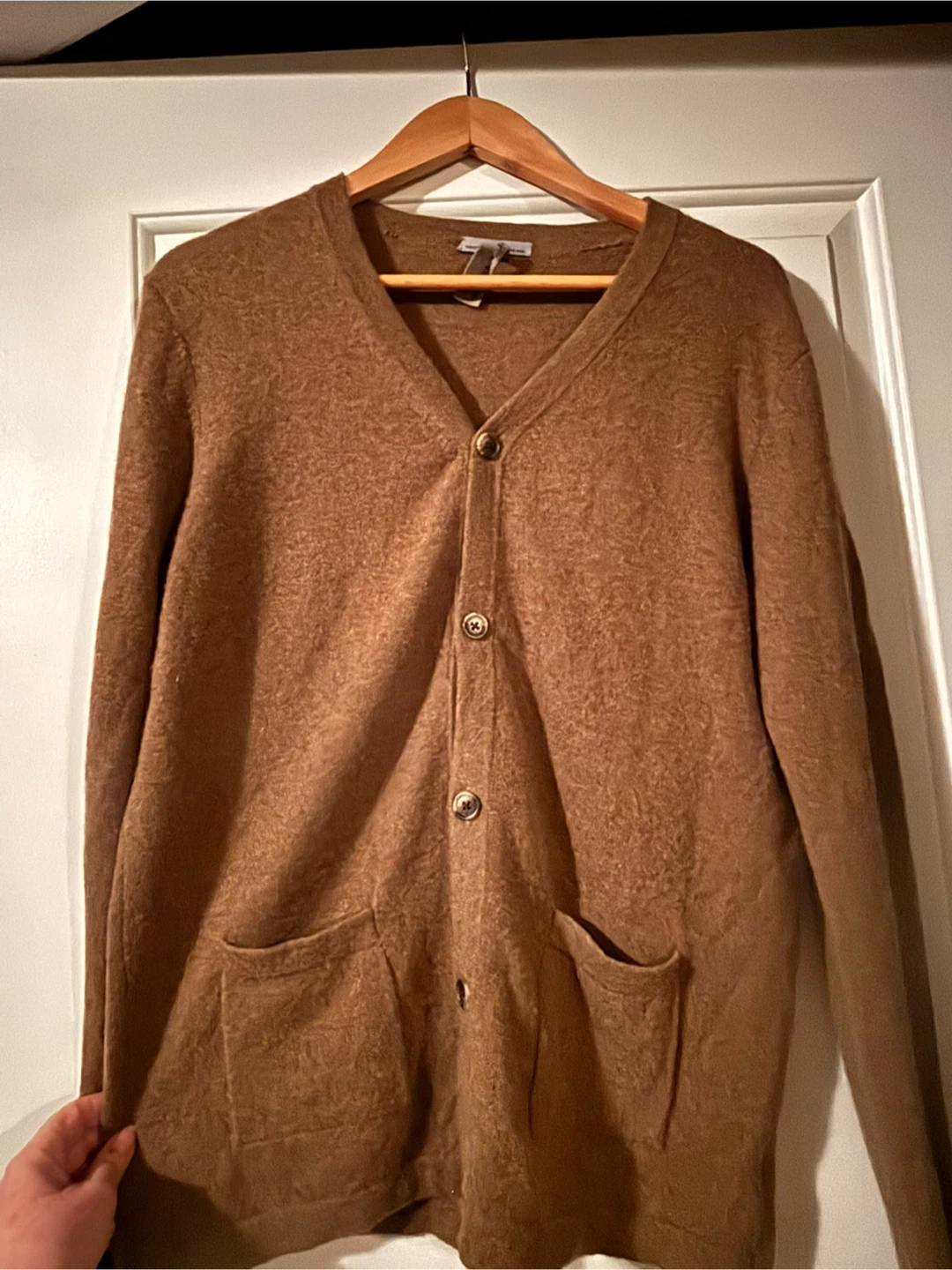 Brown V-Neck Cashmere Cardigan Sweater, size S