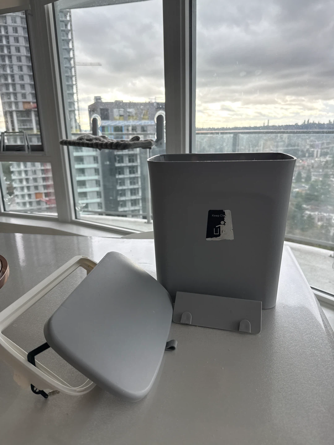 Grey Plastic Waste Bin with Lid