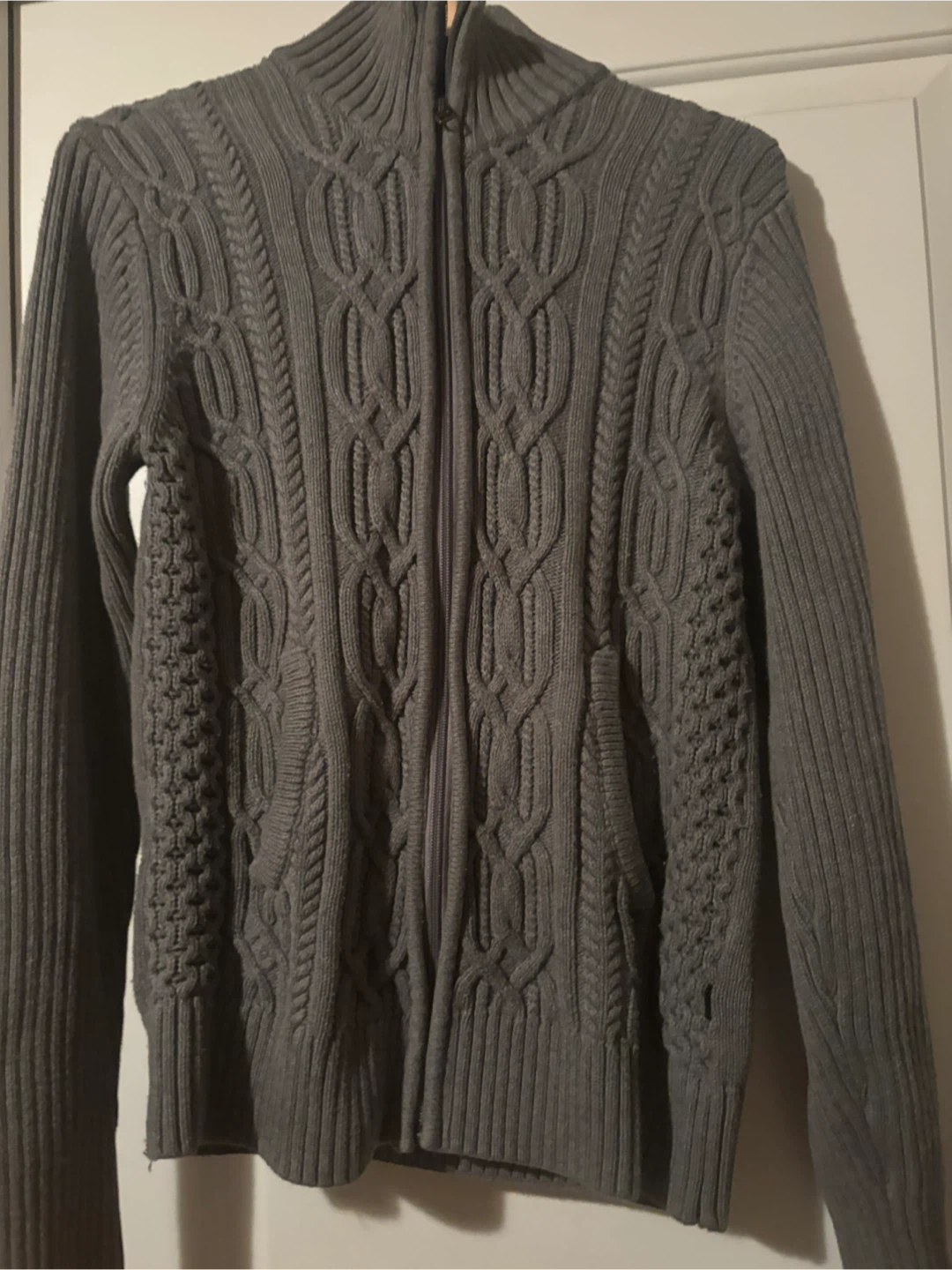 Grey Cable Knit Cotton  Sweater, size L/XL