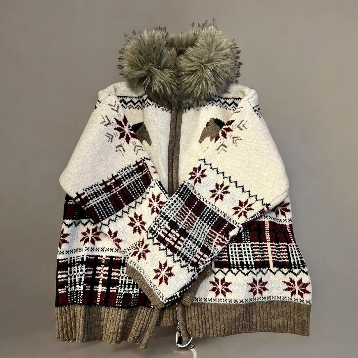 🤎 Vintage Nordic Fair Isle Knit Hoodie Jacket 🤎